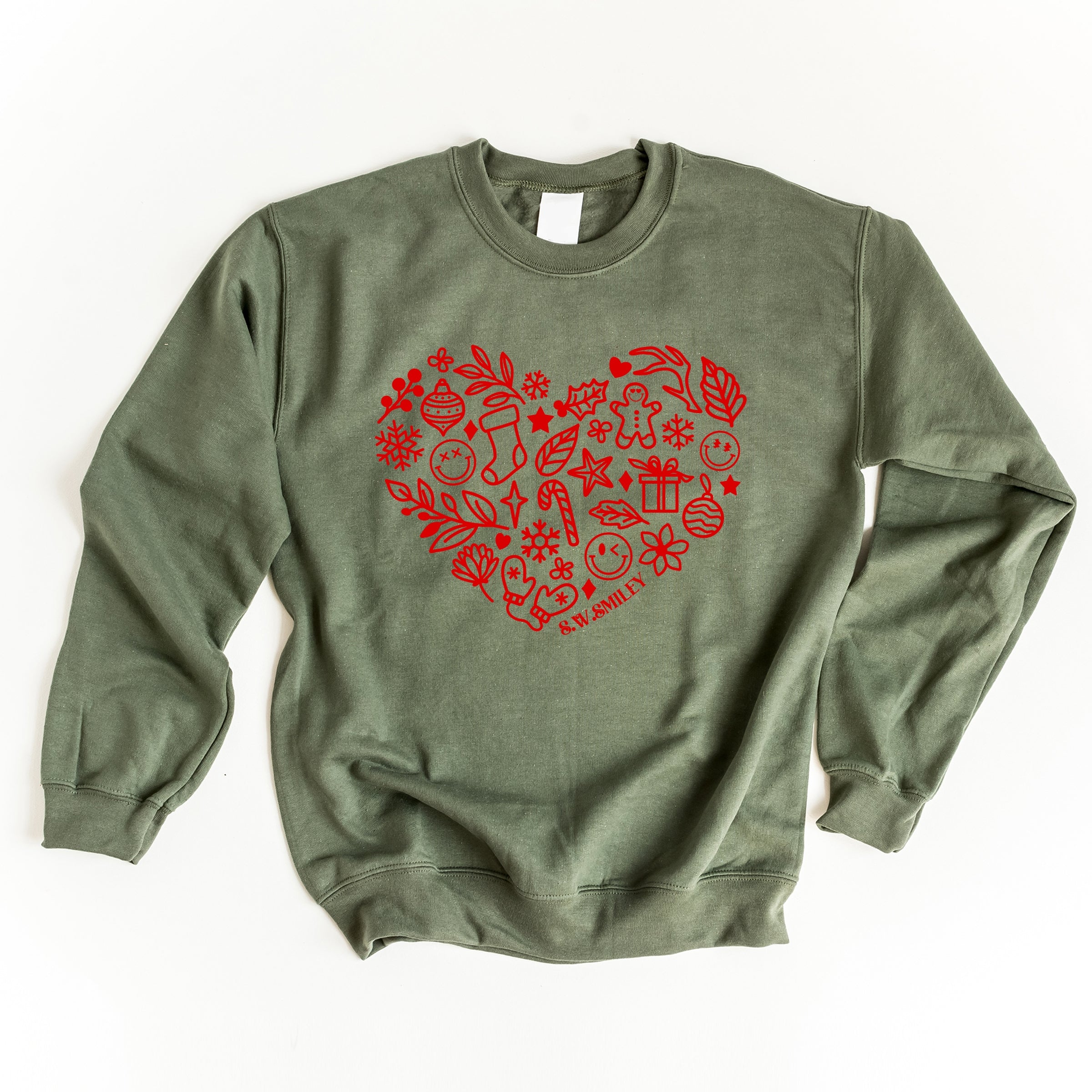 S.W.Smiley Christmas Outline Heart - Women's Graphic Sweatshirt