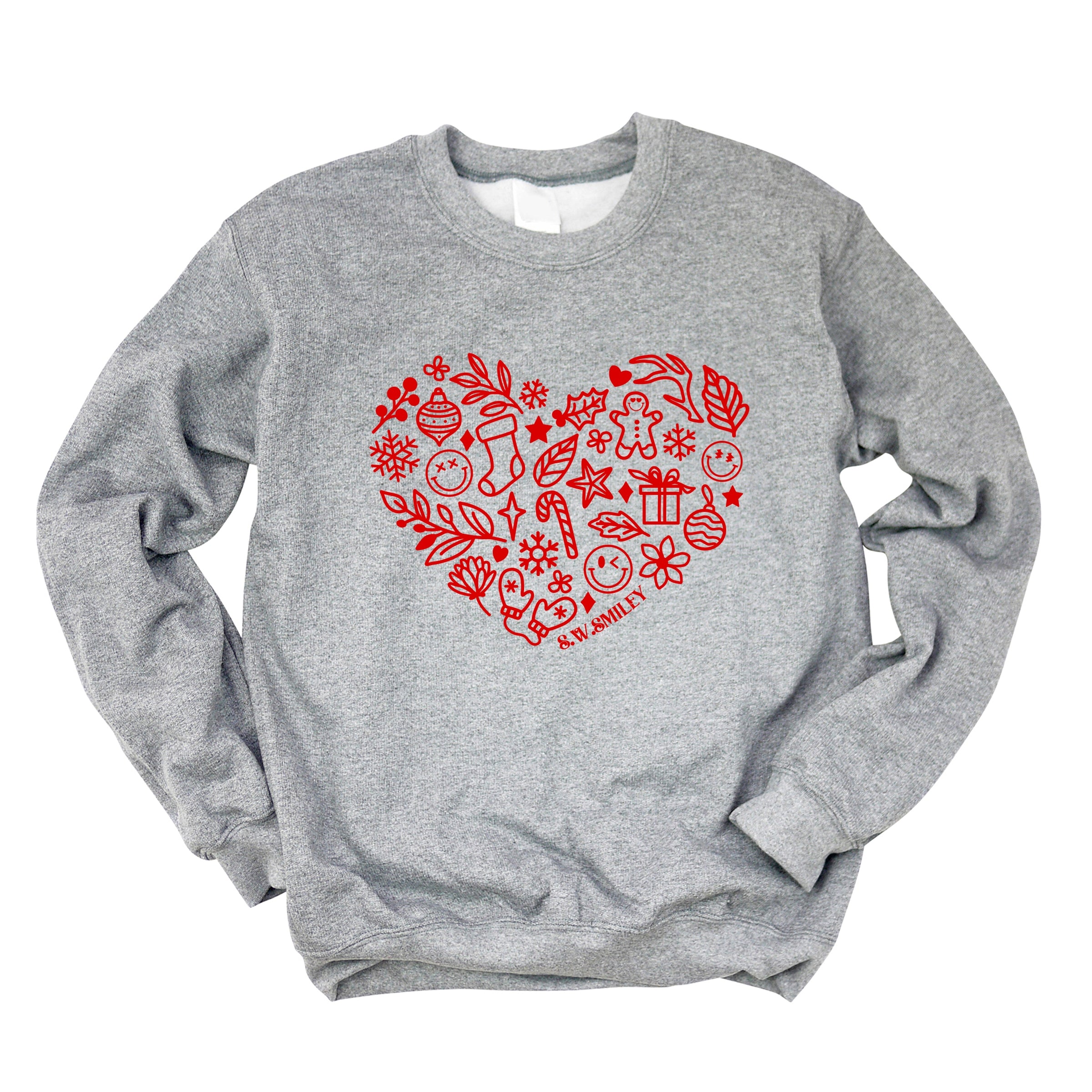 S.W.Smiley Christmas Outline Heart - Women's Graphic Sweatshirt