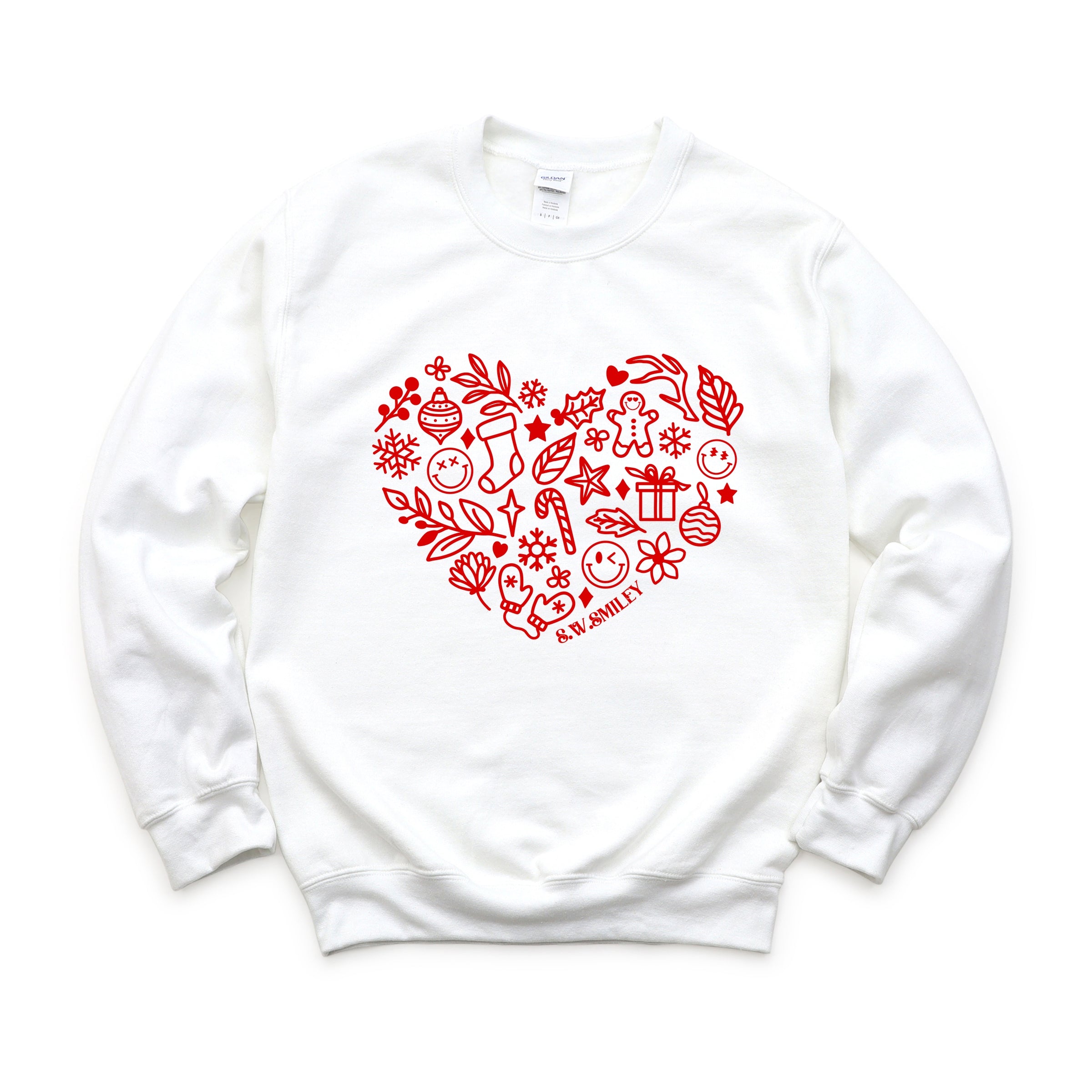 S.W.Smiley Christmas Outline Heart - Women's Graphic Sweatshirt