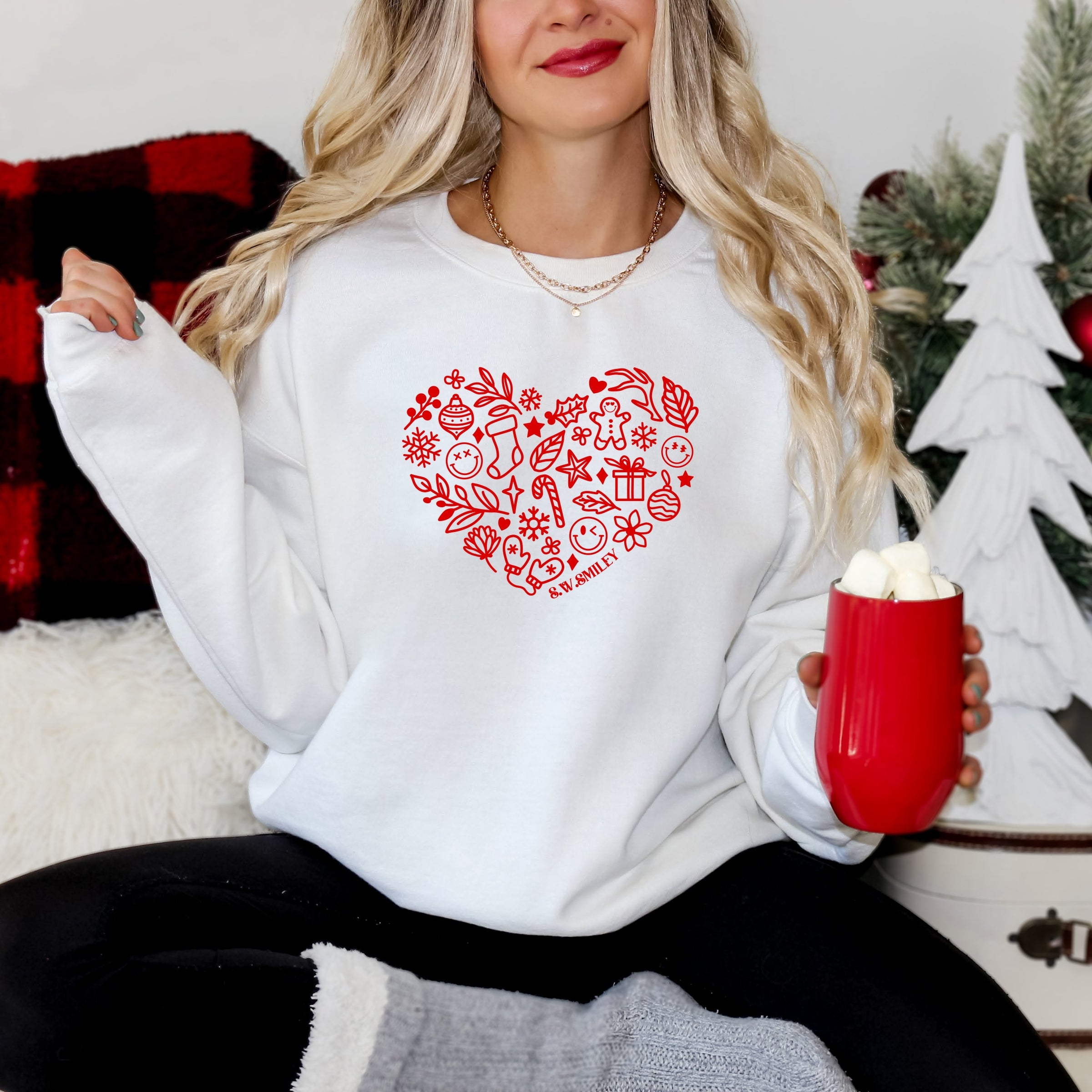 S.W.Smiley Christmas Outline Heart - Women's Graphic Sweatshirt