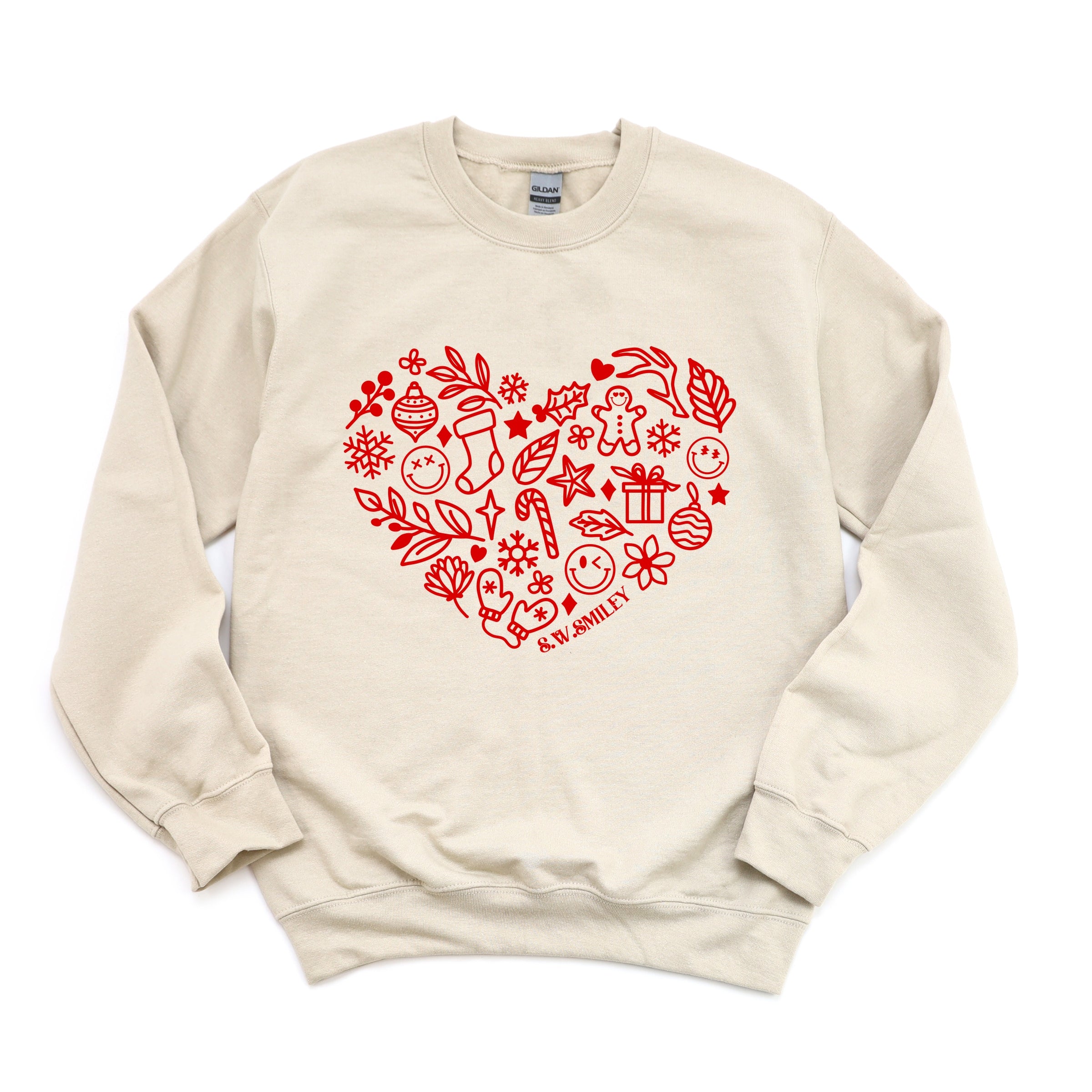 S.W.Smiley Christmas Outline Heart - Women's Graphic Sweatshirt