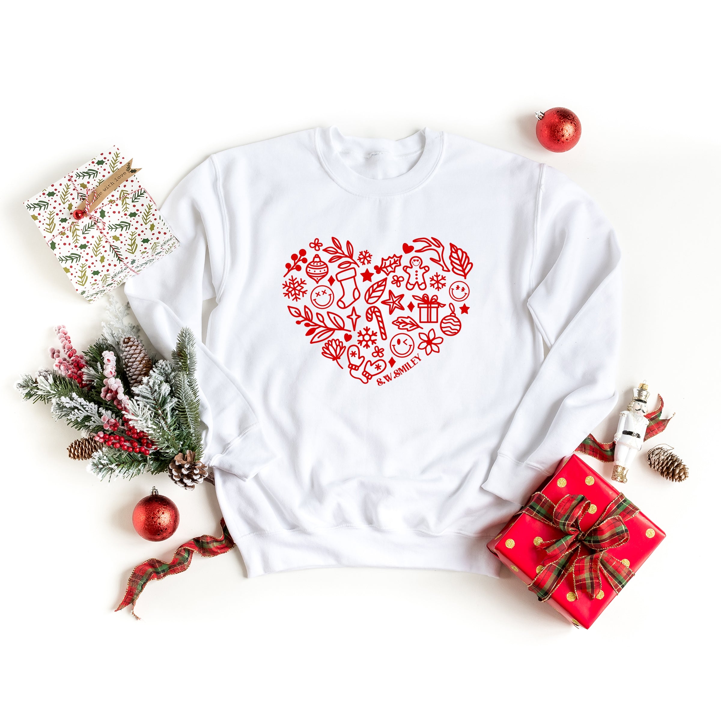 S.W.Smiley Christmas Outline Heart - Women's Graphic Sweatshirt