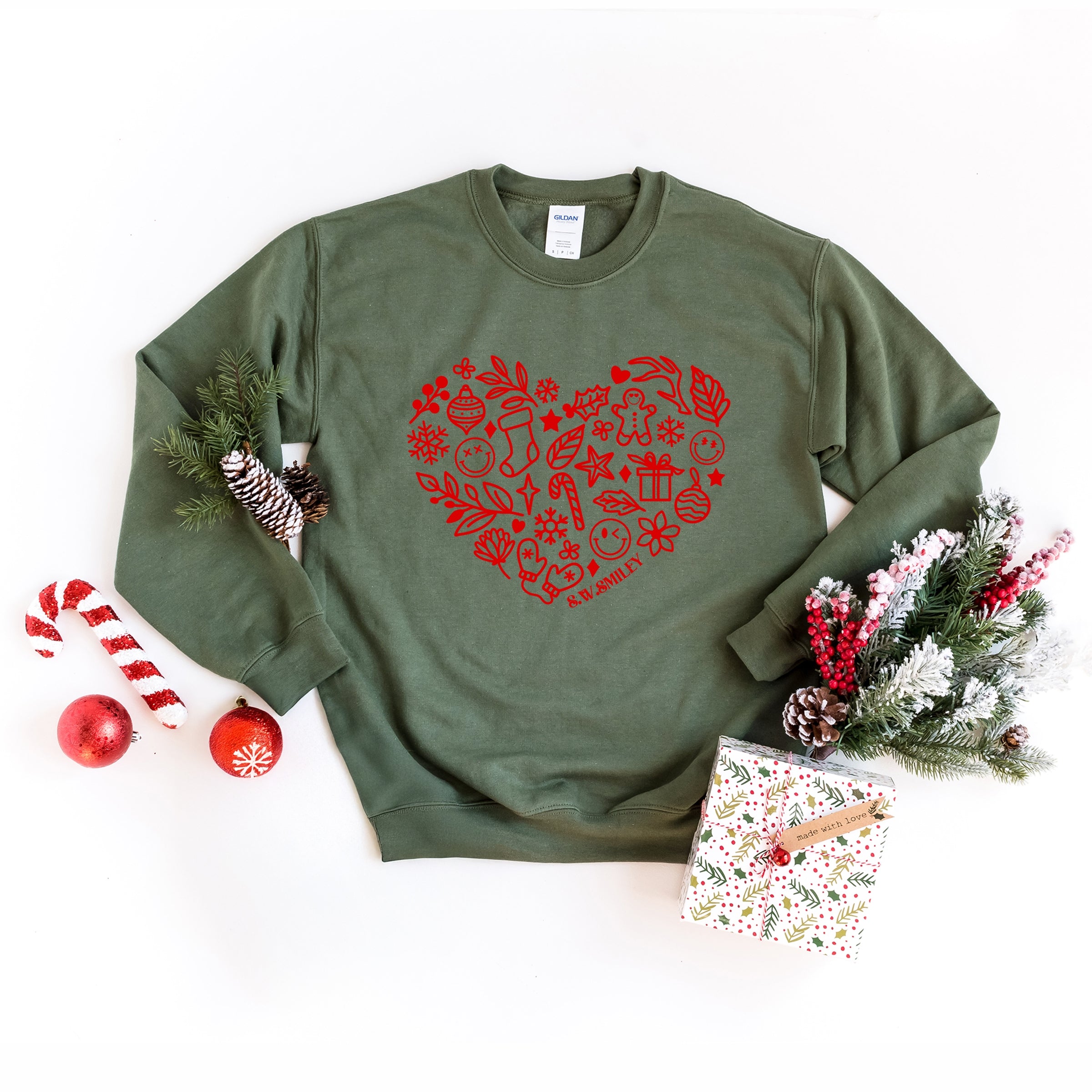 S.W.Smiley Christmas Outline Heart - Women's Graphic Sweatshirt