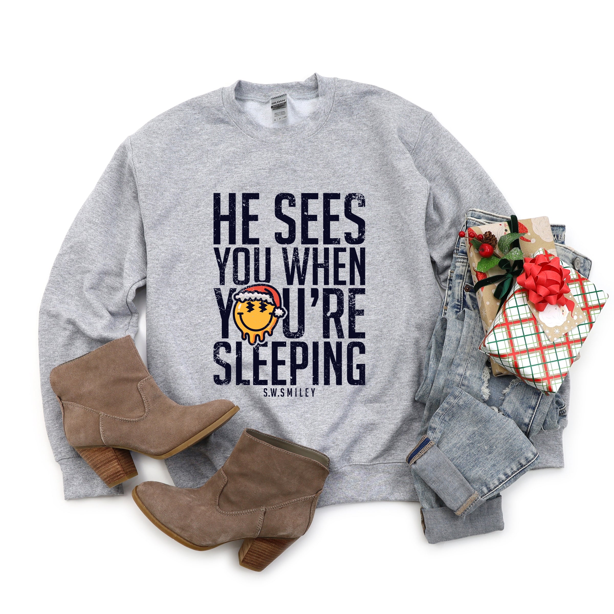 S.W.Smiley He Sees You When You're Sleeping - Women's Graphic Sweatshirt