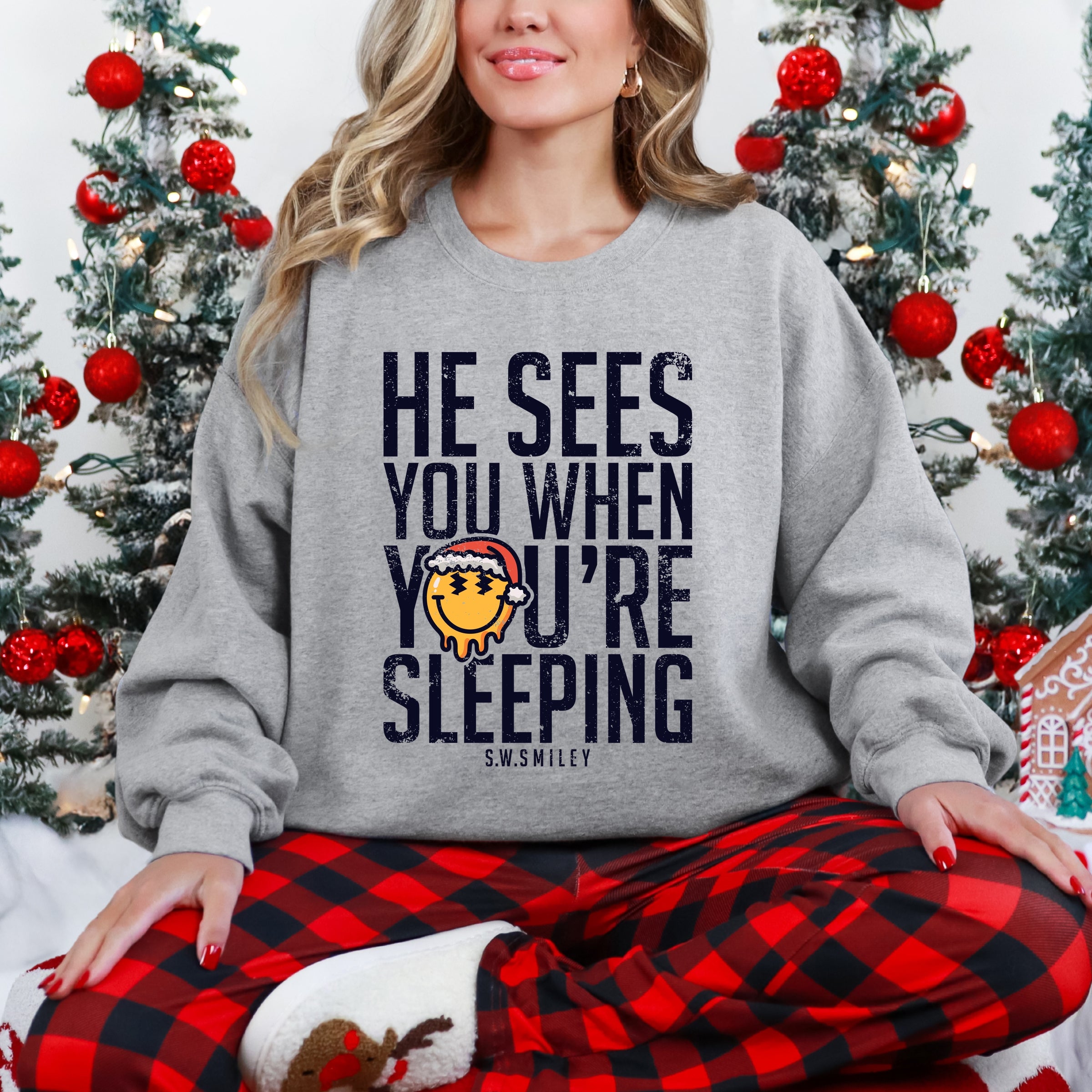 S.W.Smiley He Sees You When You're Sleeping - Women's Graphic Sweatshirt