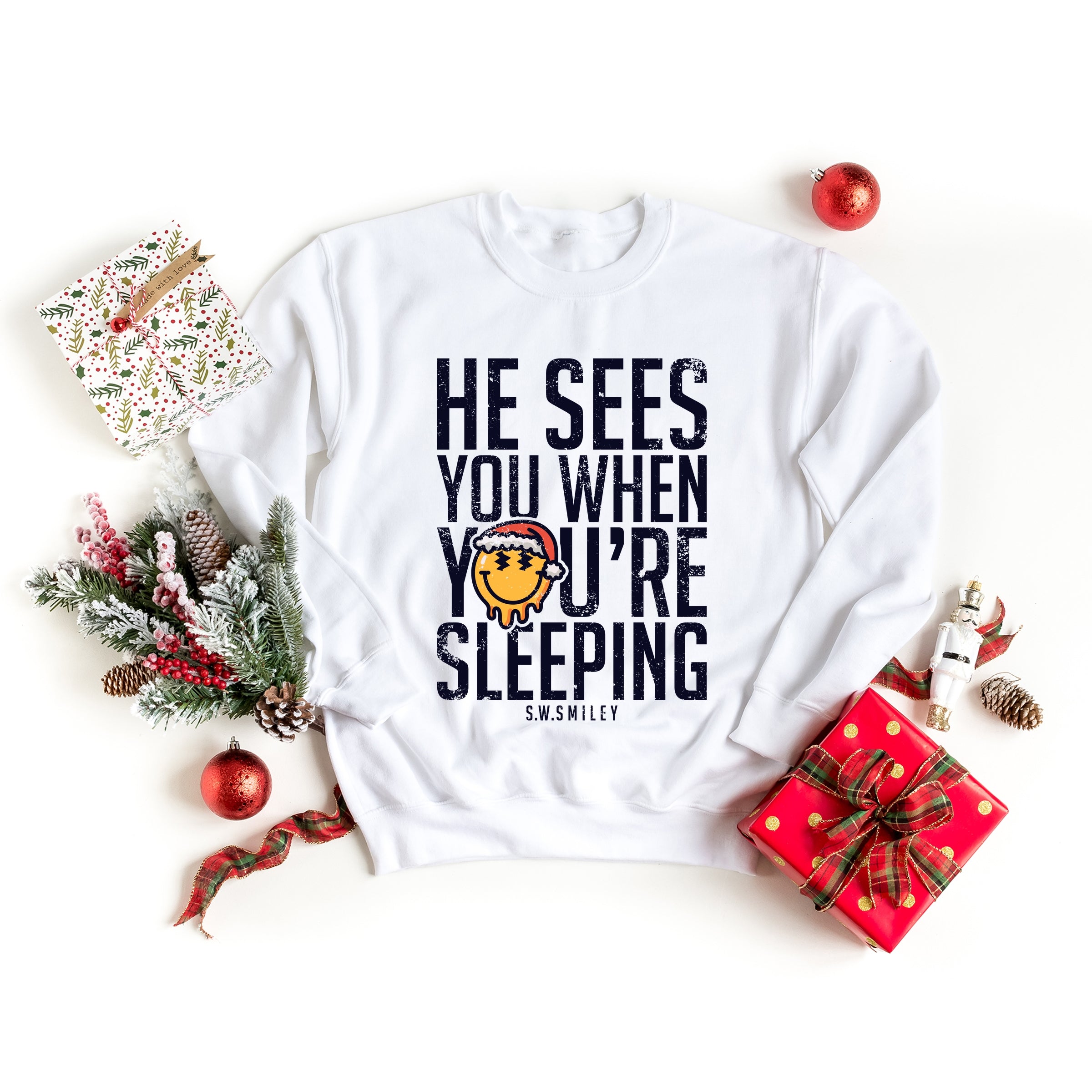 S.W.Smiley He Sees You When You're Sleeping - Women's Graphic Sweatshirt