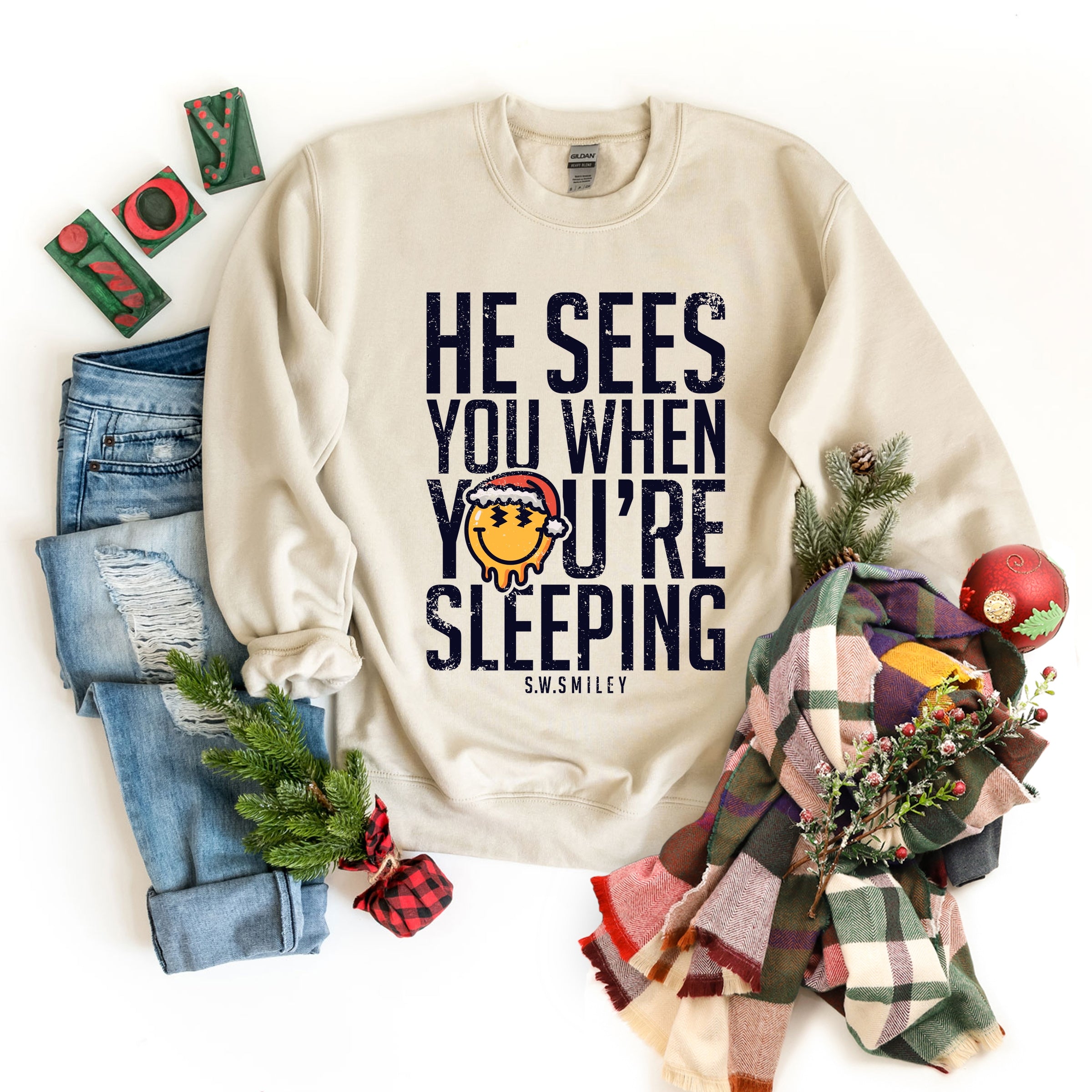S.W.Smiley He Sees You When You're Sleeping - Women's Graphic Sweatshirt