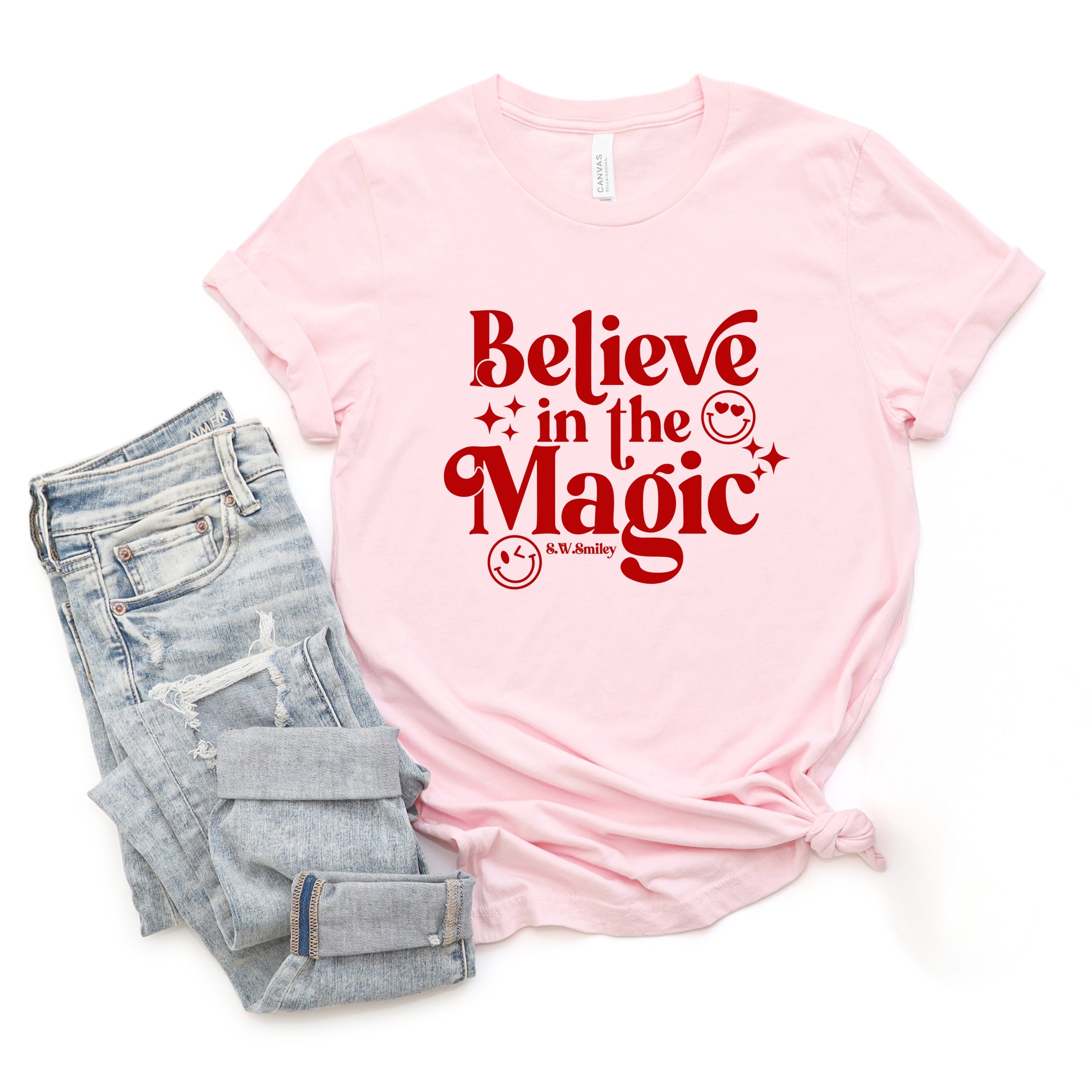 S.W.Smiley Believe in Magic Sparkle - Women's Short Sleeve Graphic T-Shirt