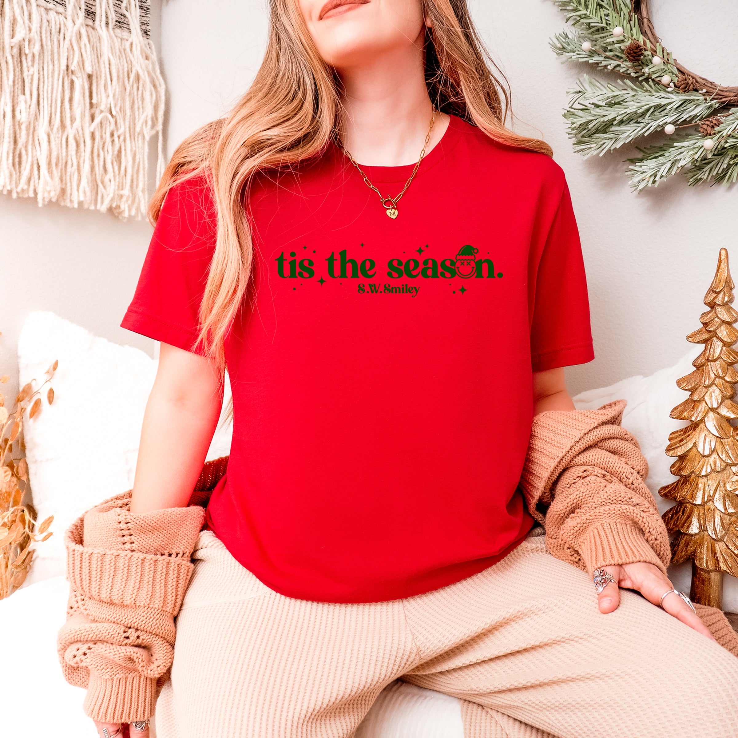 S.W.Smiley Tis The Season Sparkle - Women's Short Sleeve Graphic T-Shirt