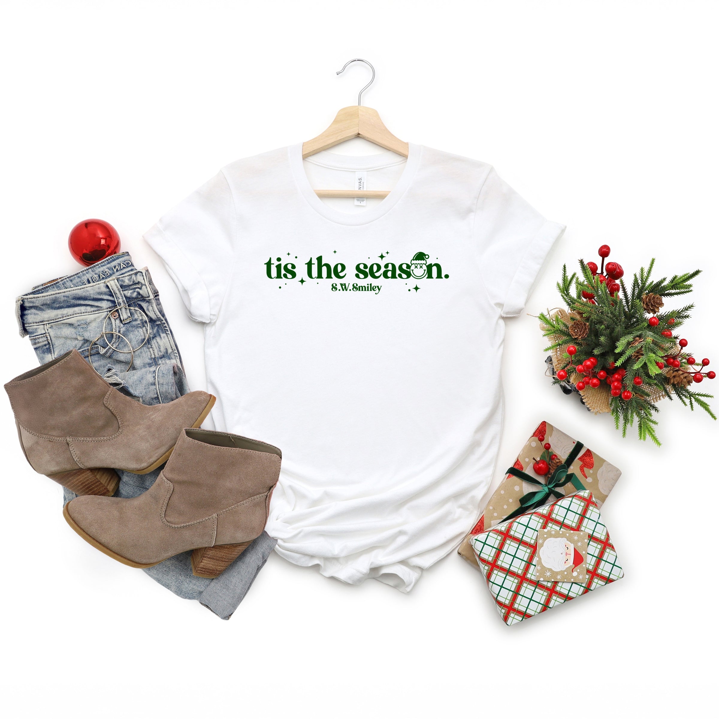 S.W.Smiley Tis The Season Sparkle - Women's Short Sleeve Graphic T-Shirt