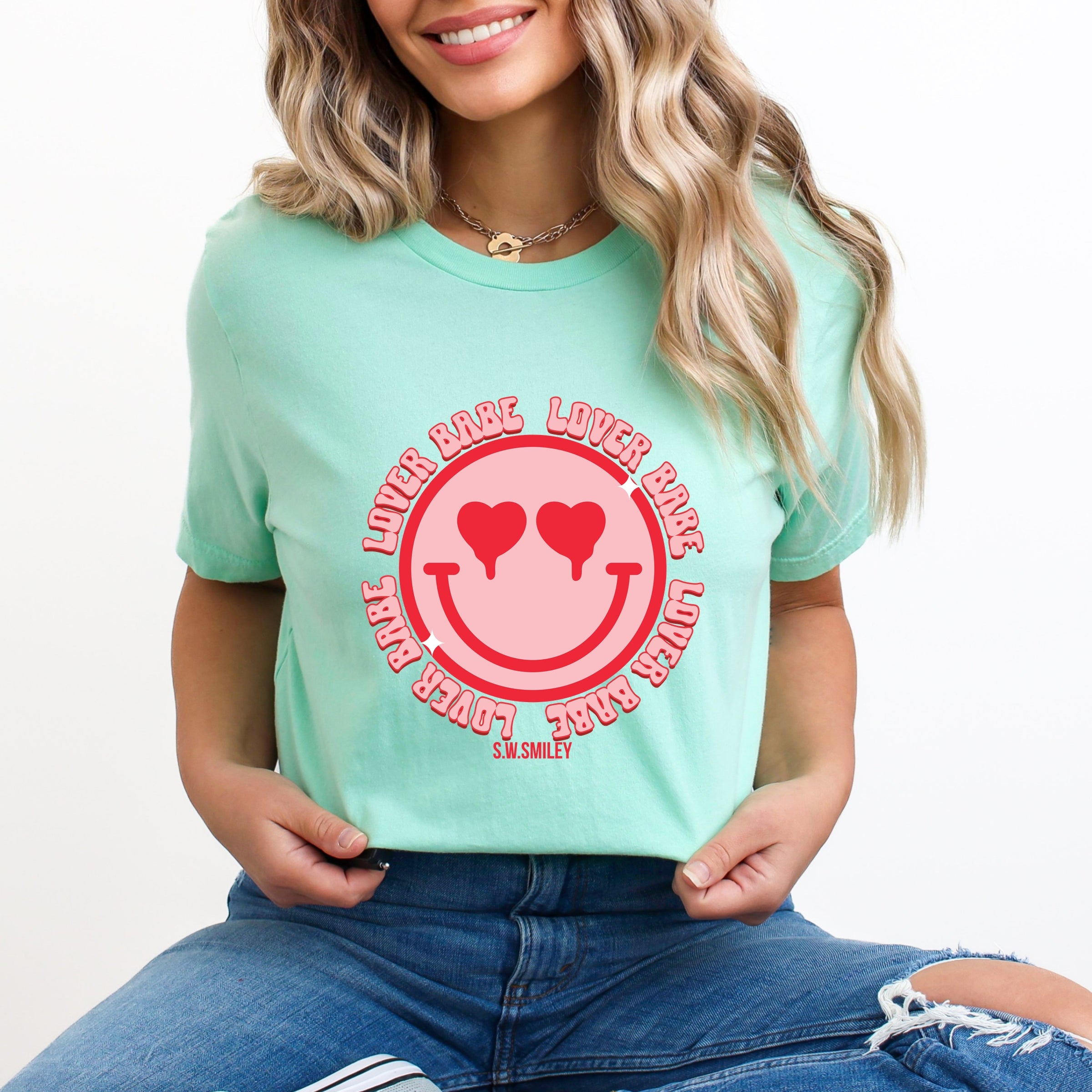 S.W.Smiley Lover Babe Smiley Face - Women's Short Sleeve Graphic T-Shirt