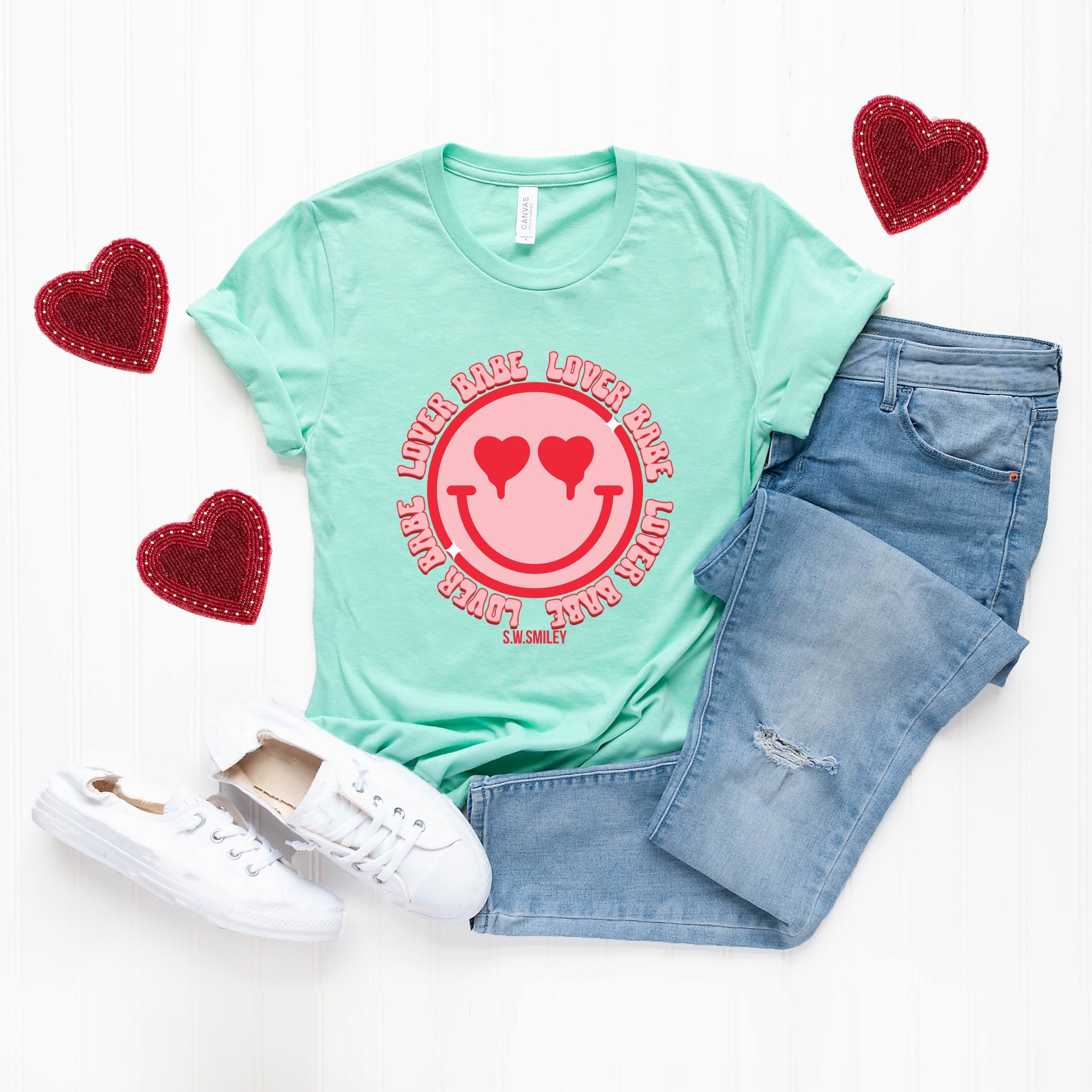 S.W.Smiley Lover Babe Smiley Face - Women's Short Sleeve Graphic T-Shirt