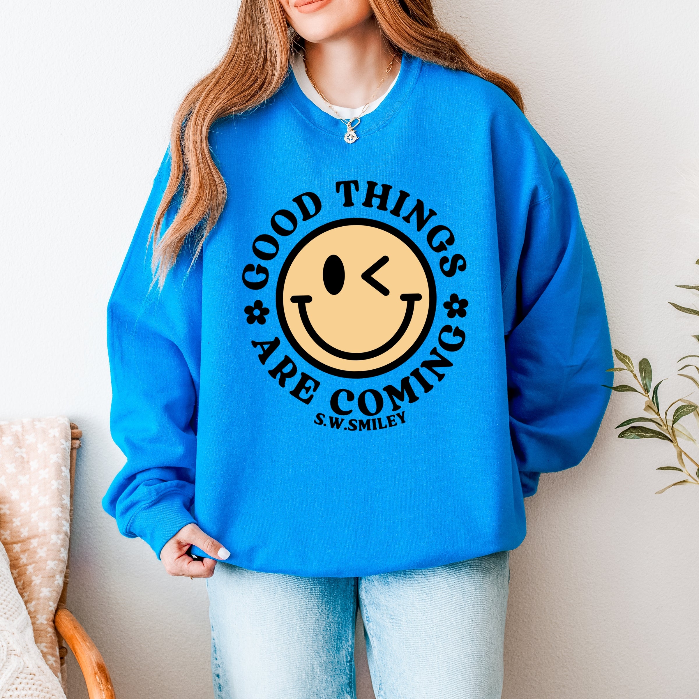 S.W.Smiley Good Things Are Coming Smiley Face - Women's Graphic Sweats