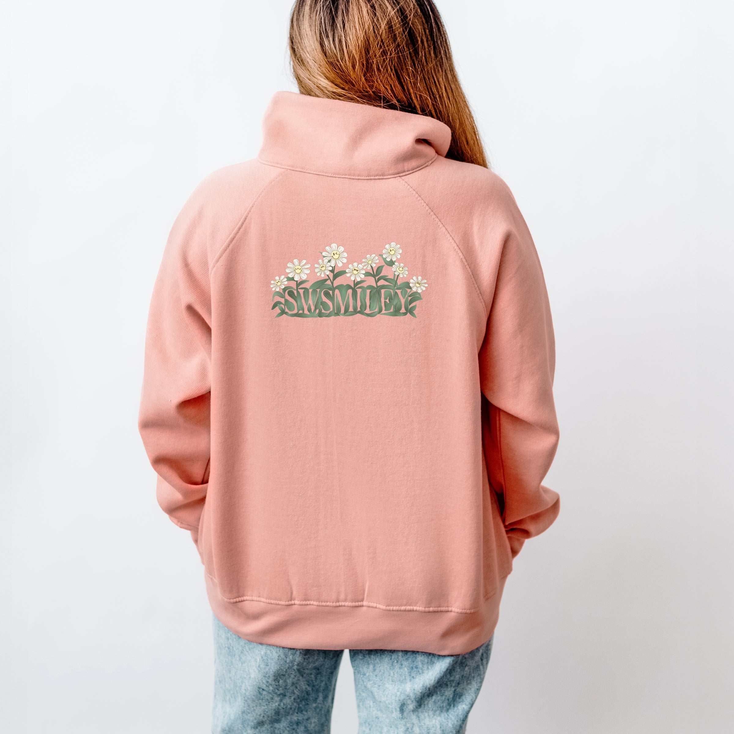S.W.Smiley Blooming Daisies - Women's Quarter Zip Fleece Graphic Sweatshirt