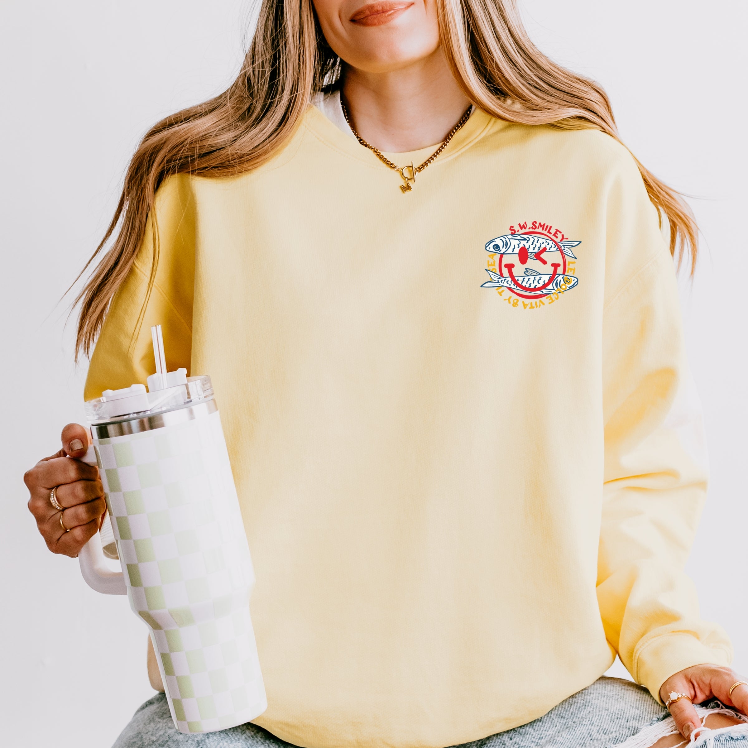 S.W. Smiley Sardines Can - Women's Lightweight Garment Dyed Sweatshirt