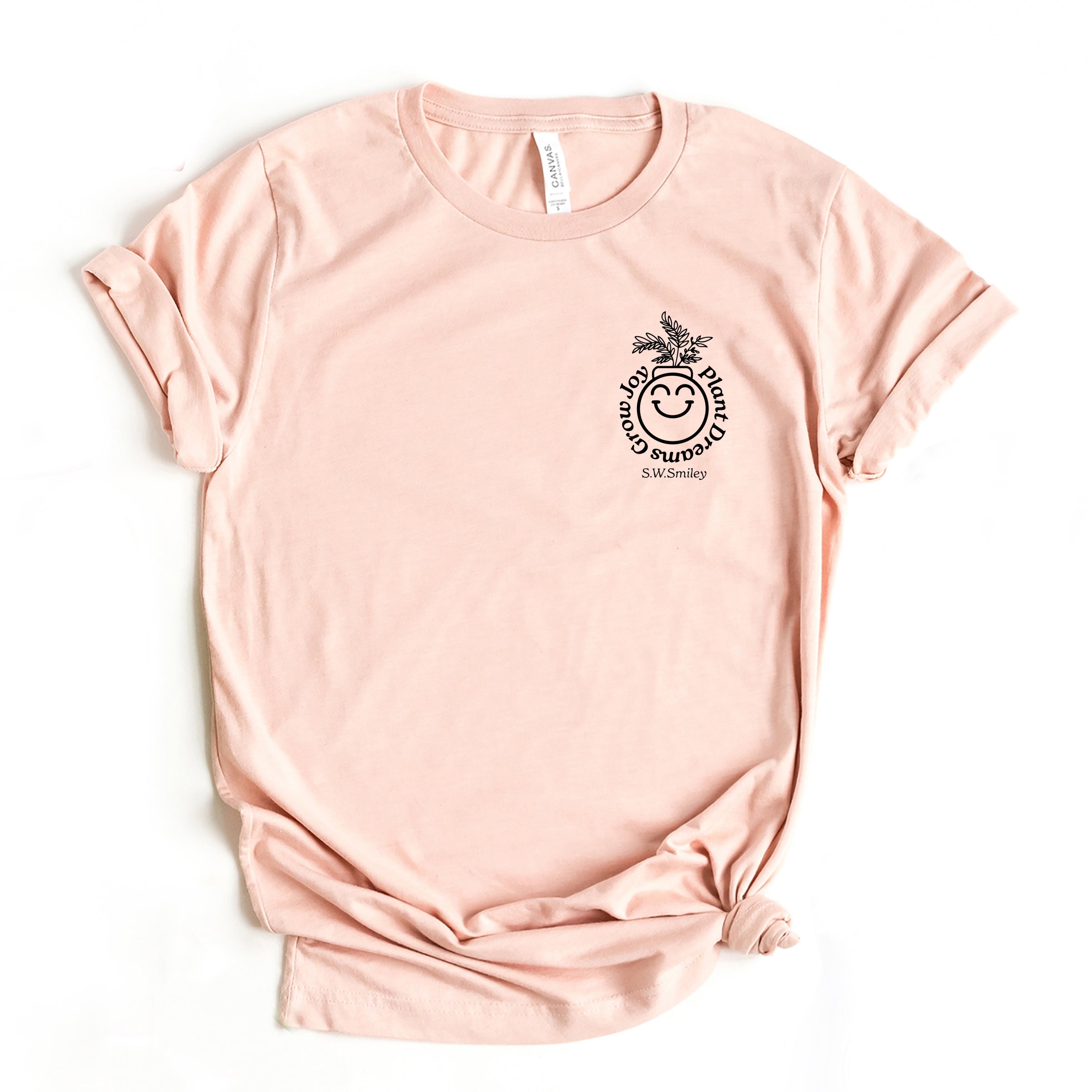 S.W.Smiley Plant Dreams Grow Joy Outline - Women's Short Sleeve Graphic T-Shirt