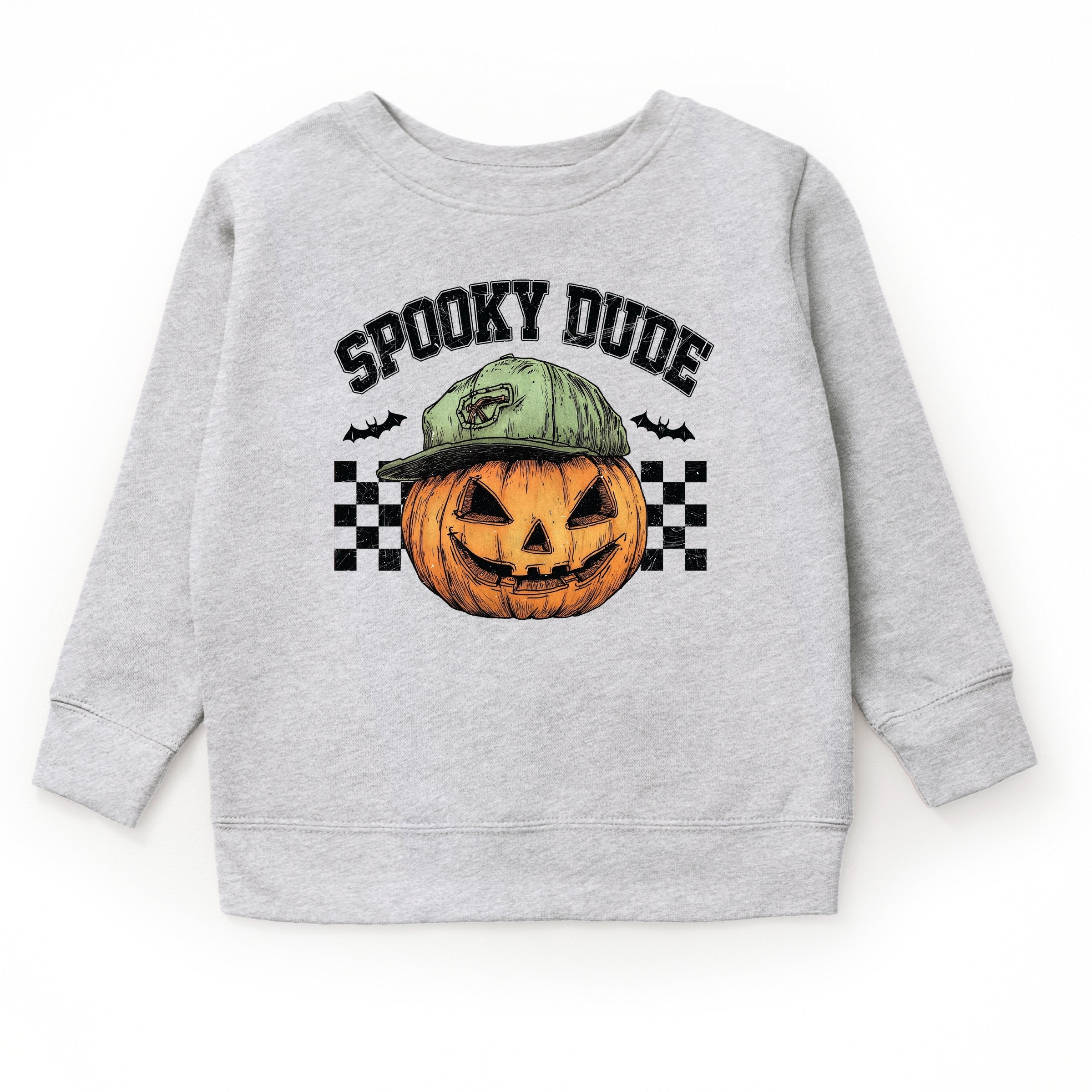 Spooky Dude Checkered Pumpkin - Toddler Graphic Sweatshirt and Youth Graphic Sweatshirt
