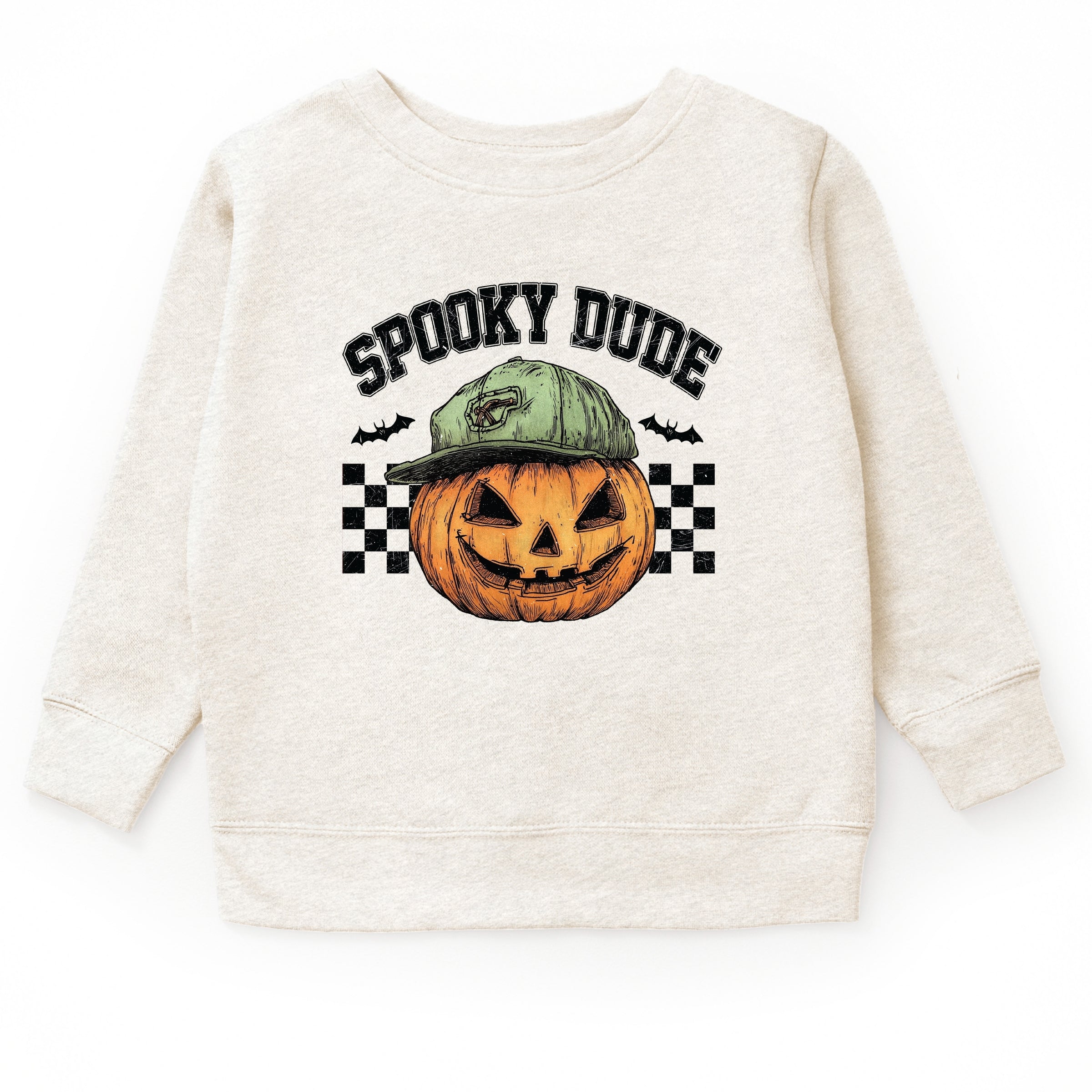 Spooky Dude Checkered Pumpkin - Toddler Graphic Sweatshirt and Youth Graphic Sweatshirt