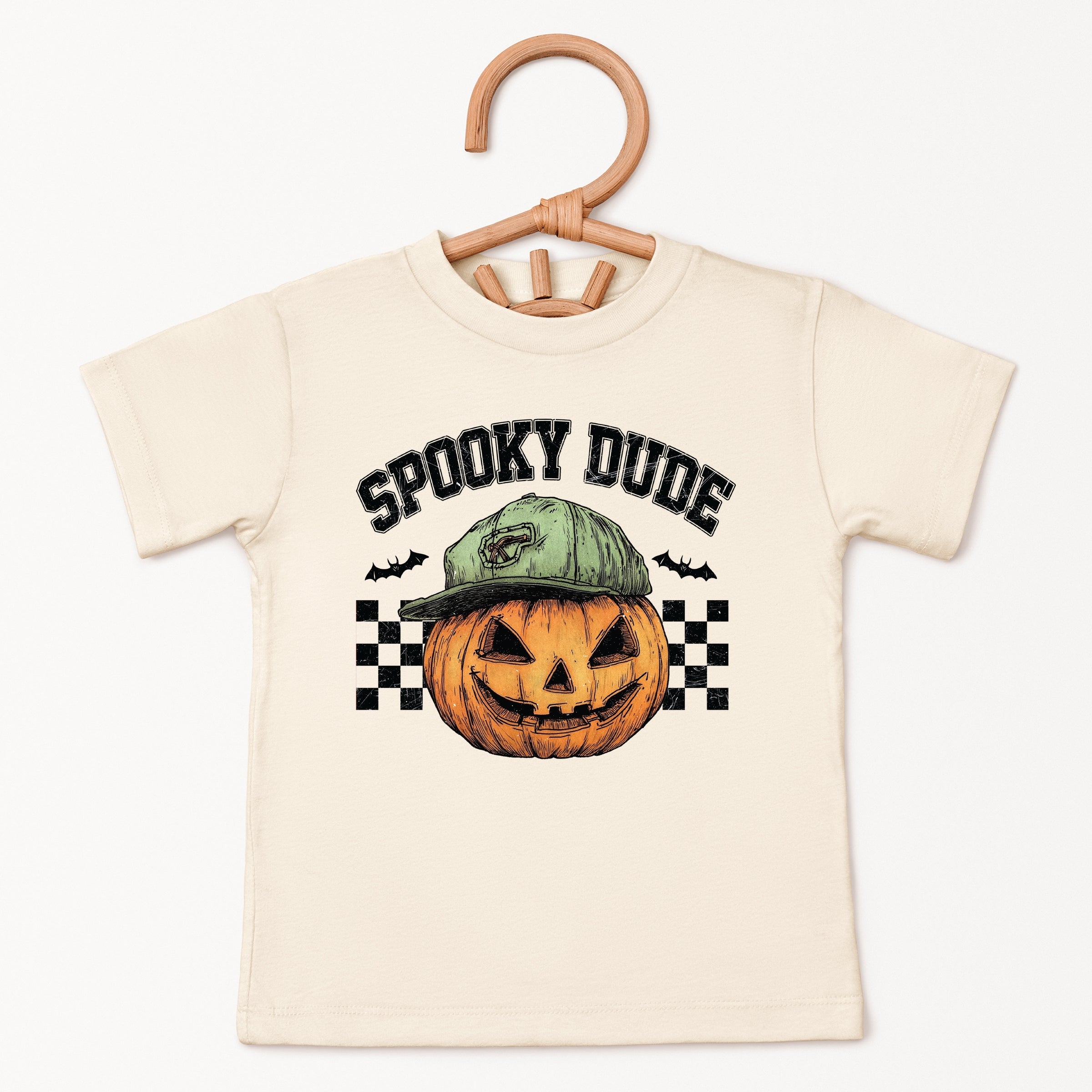 Spooky Dude Checkered Pumpkin - Youth Short Sleeve Graphic T-Shirt and Toddler Short Sleeve Graphic T-Shirt