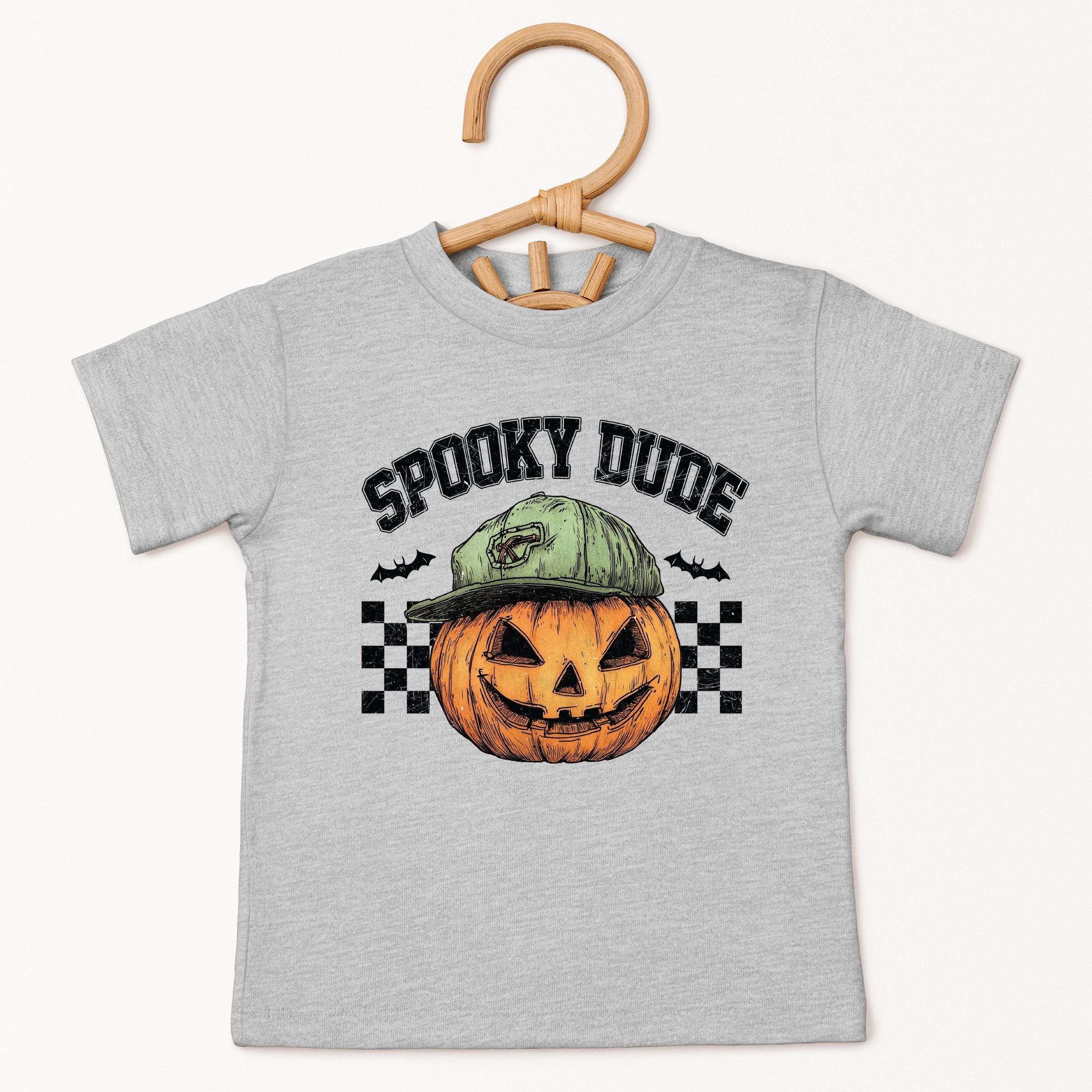 Spooky Dude Checkered Pumpkin - Youth Short Sleeve Graphic T-Shirt and Toddler Short Sleeve Graphic T-Shirt