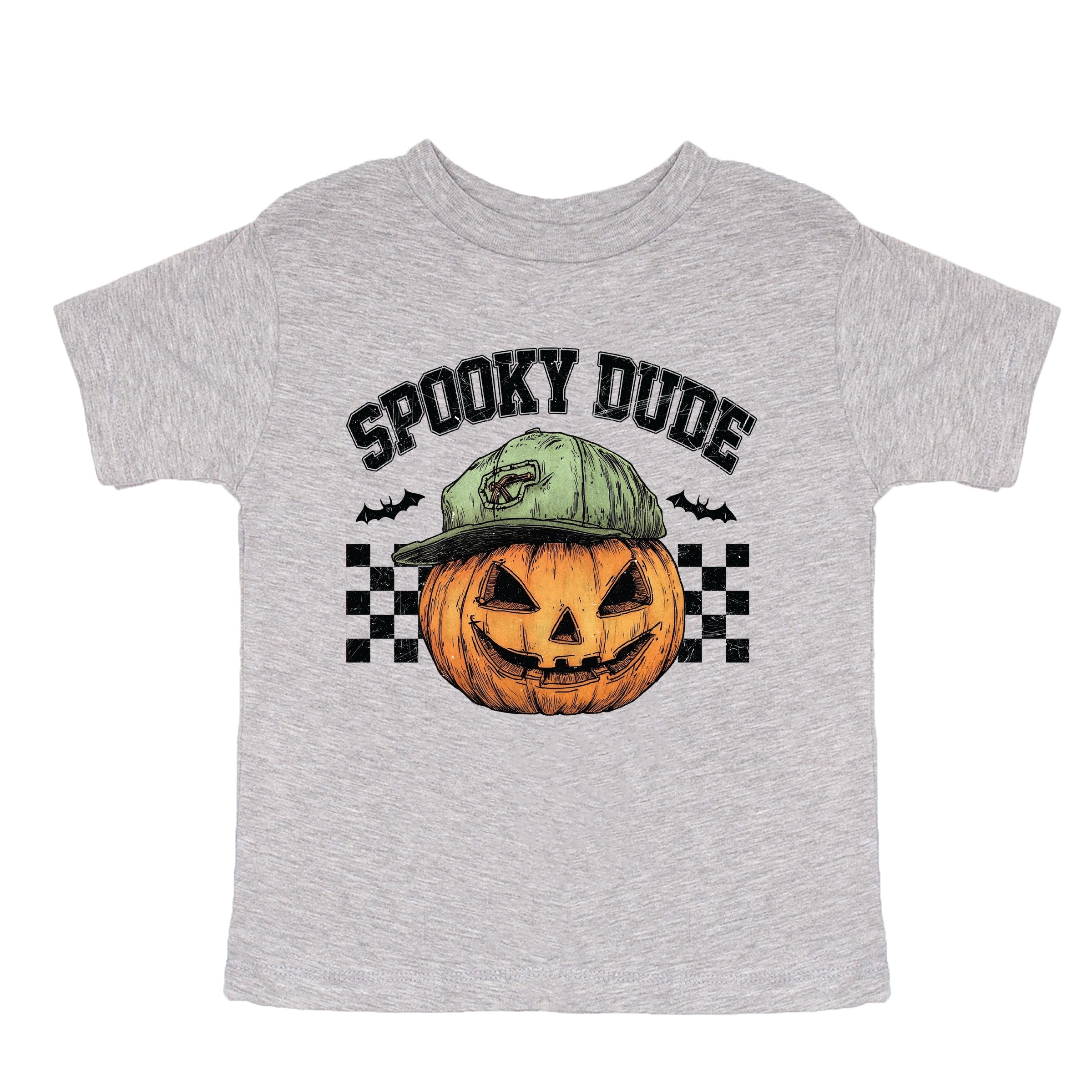 Spooky Dude Checkered Pumpkin - Youth Short Sleeve Graphic T-Shirt and Toddler Short Sleeve Graphic T-Shirt