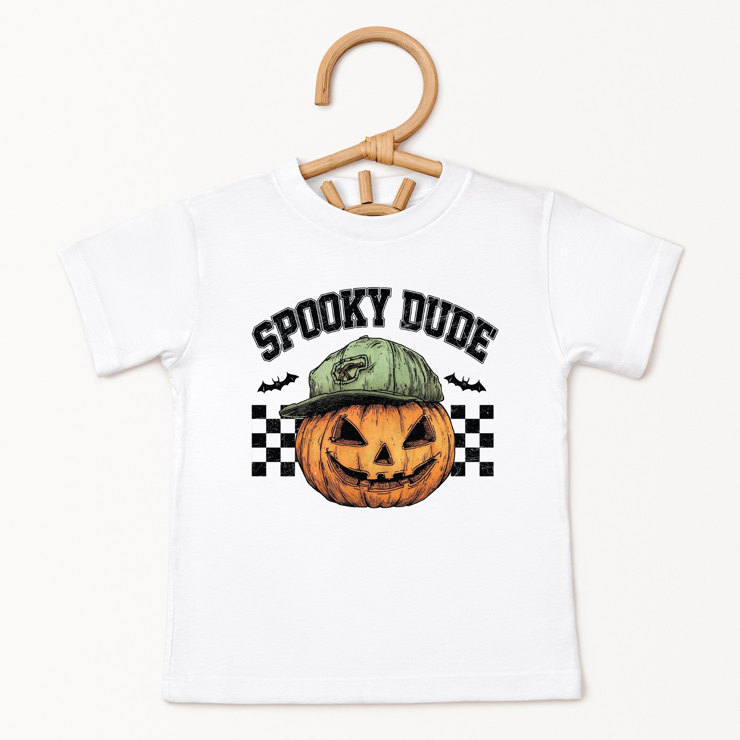 Spooky Dude Checkered Pumpkin - Youth Short Sleeve Graphic T-Shirt and Toddler Short Sleeve Graphic T-Shirt