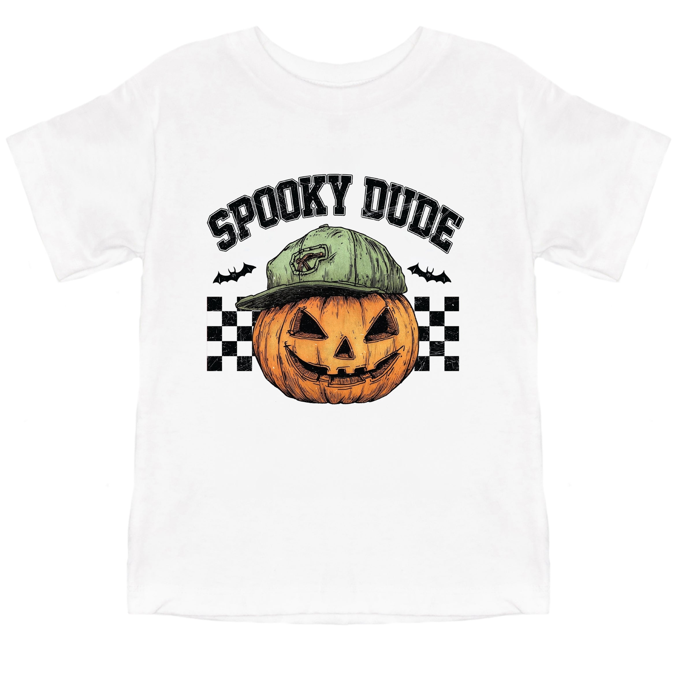 Spooky Dude Checkered Pumpkin - Youth Short Sleeve Graphic T-Shirt and Toddler Short Sleeve Graphic T-Shirt