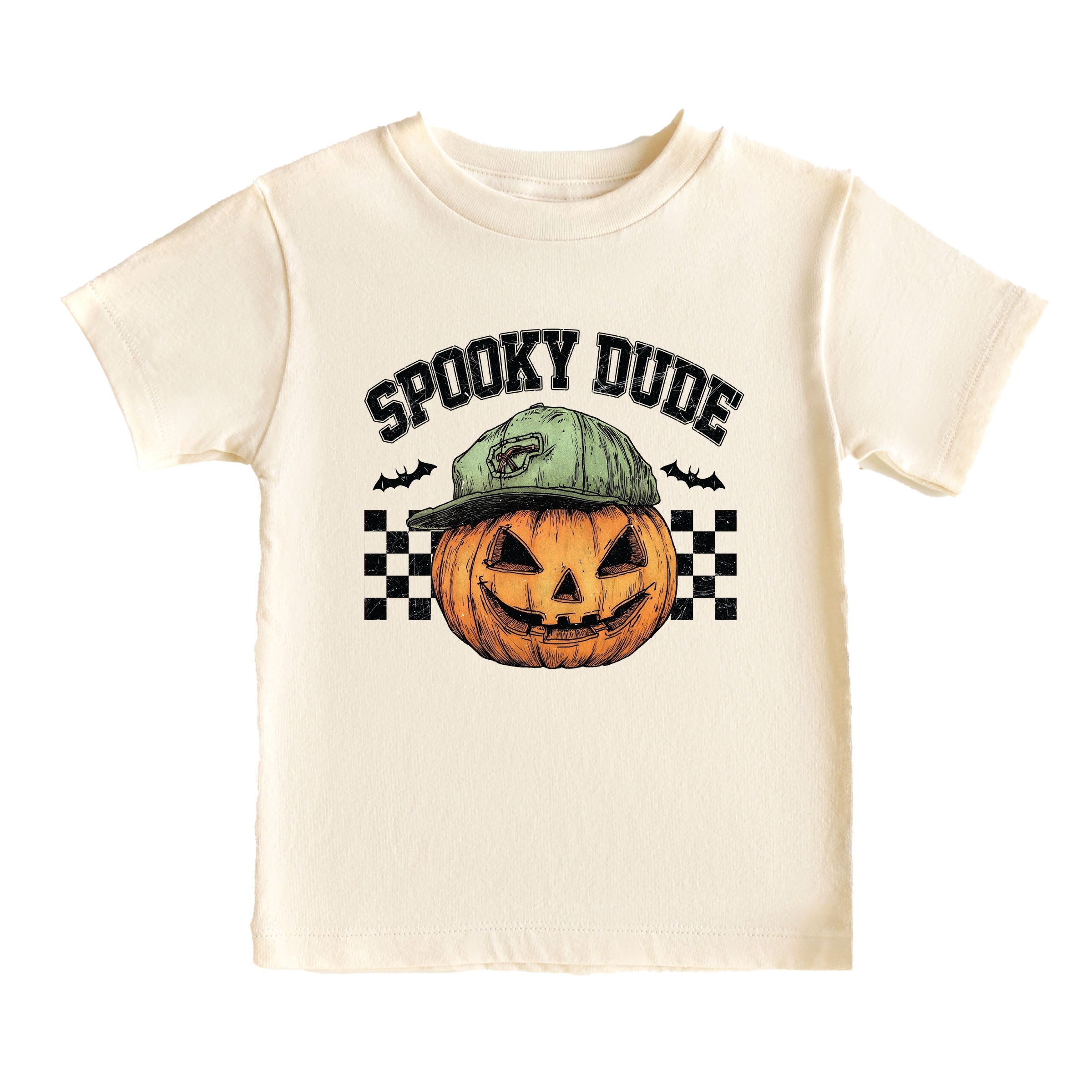 Spooky Dude Checkered Pumpkin - Youth Short Sleeve Graphic T-Shirt and Toddler Short Sleeve Graphic T-Shirt
