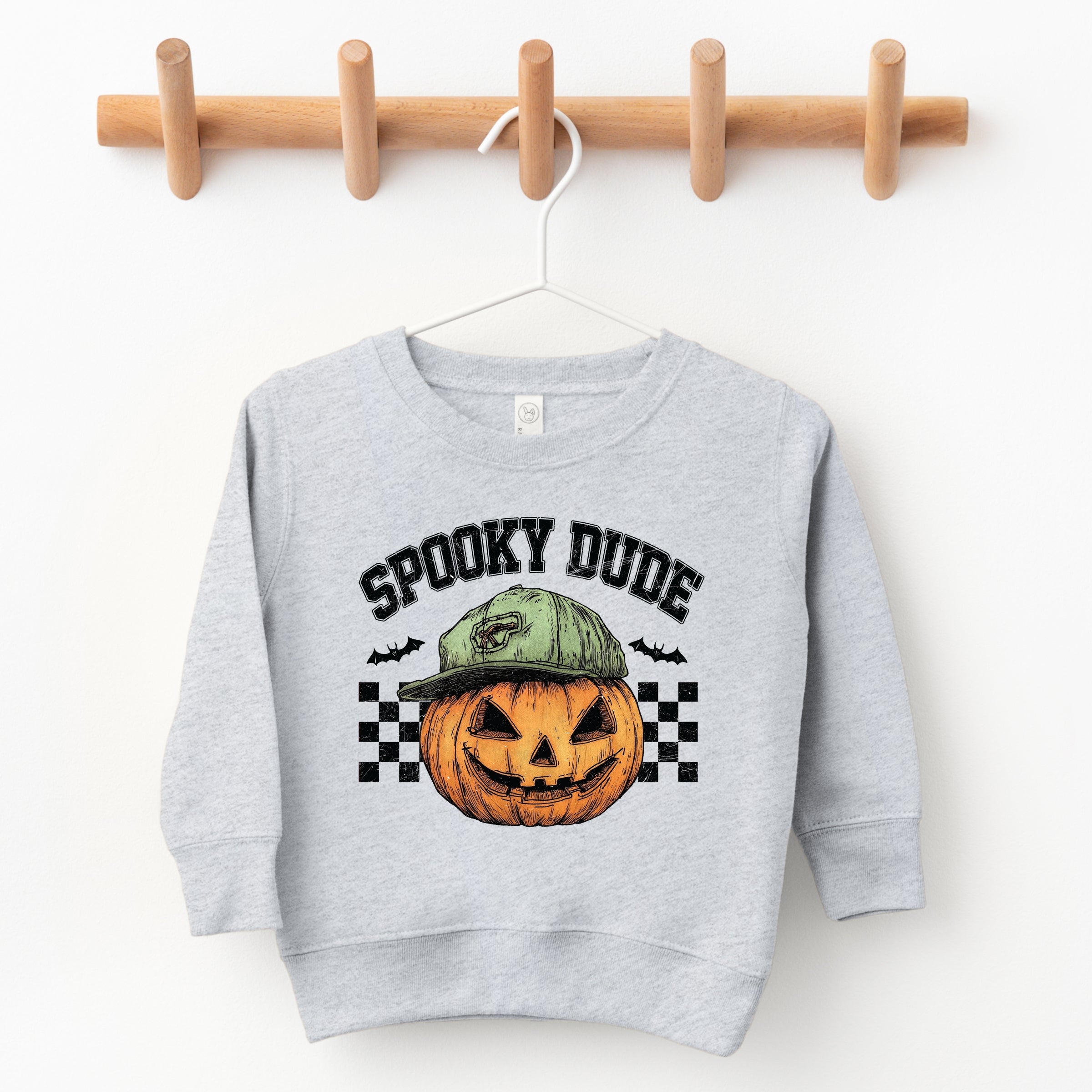 Spooky Dude Checkered Pumpkin - Toddler Graphic Sweatshirt and Youth Graphic Sweatshirt
