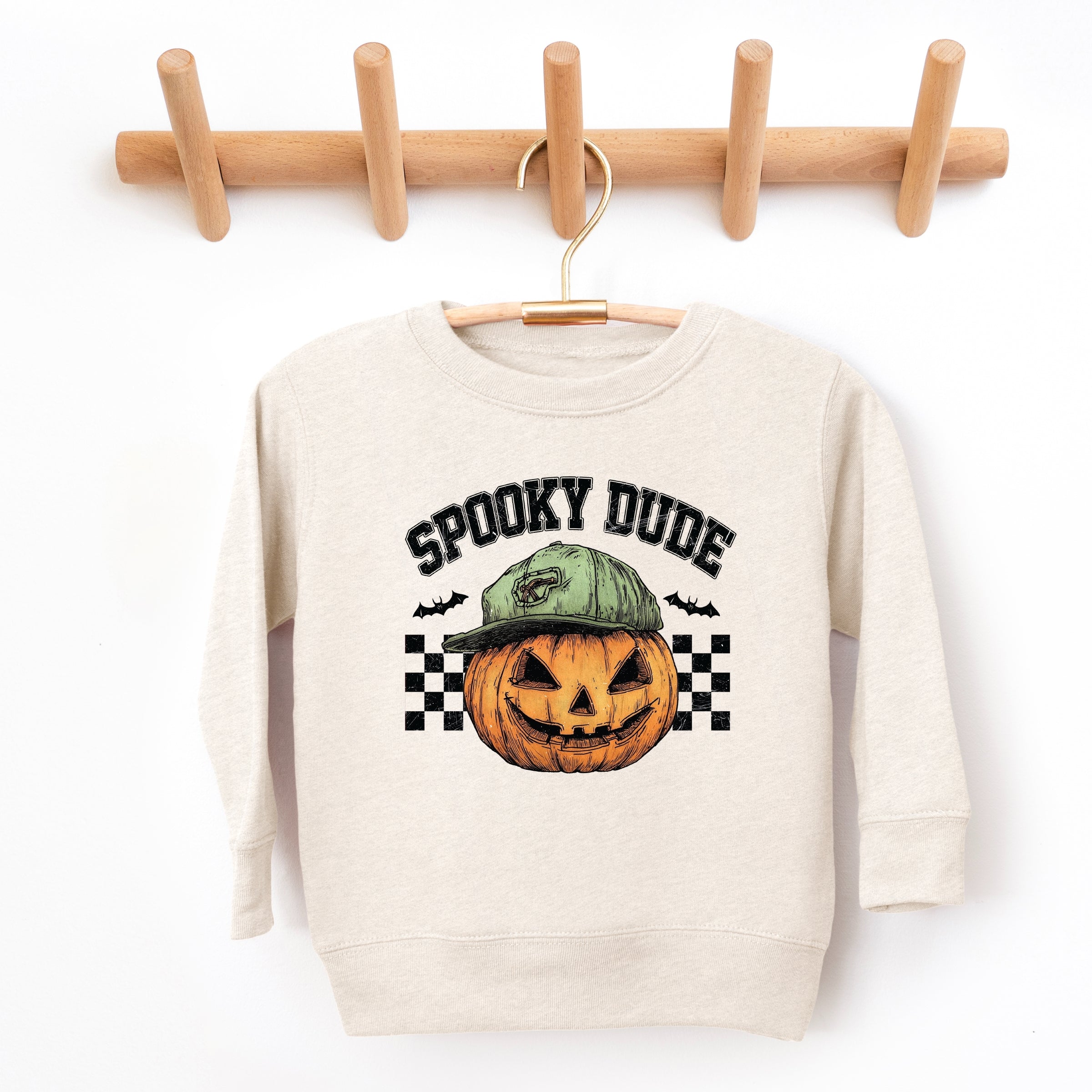 Spooky Dude Checkered Pumpkin - Toddler Graphic Sweatshirt and Youth Graphic Sweatshirt