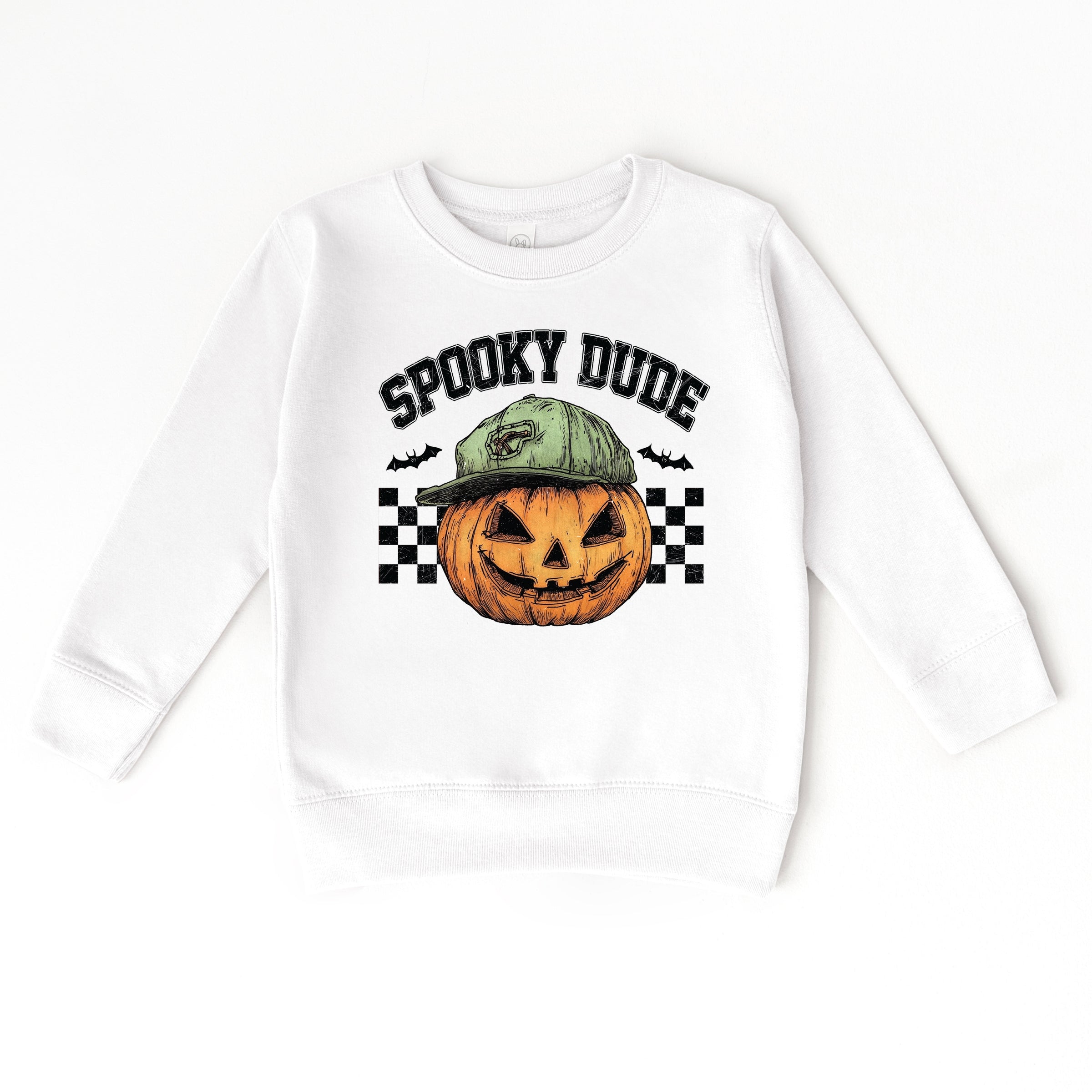Spooky Dude Checkered Pumpkin - Toddler Graphic Sweatshirt and Youth Graphic Sweatshirt