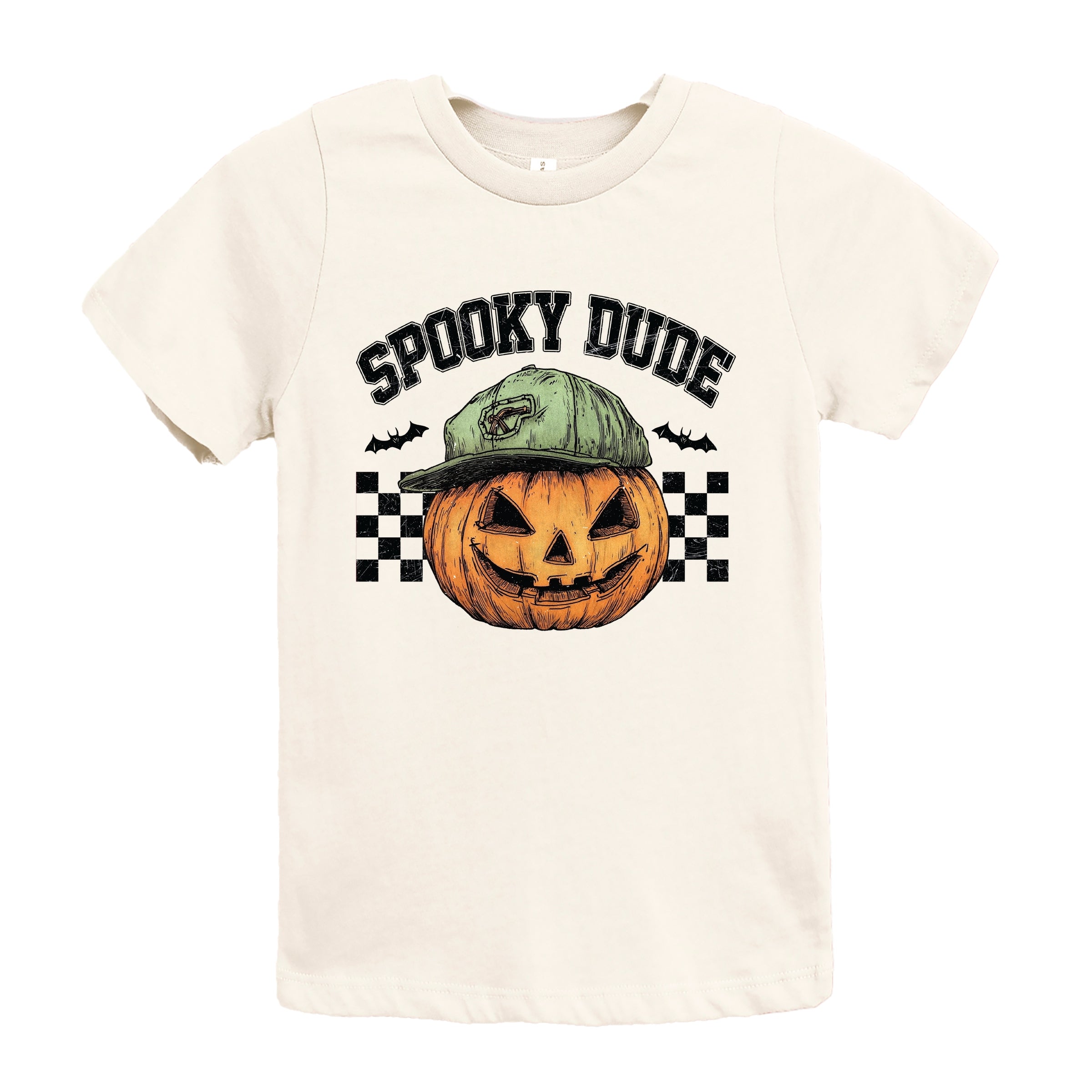 Spooky Dude Checkered Pumpkin - Youth Short Sleeve Graphic T-Shirt and Toddler Short Sleeve Graphic T-Shirt