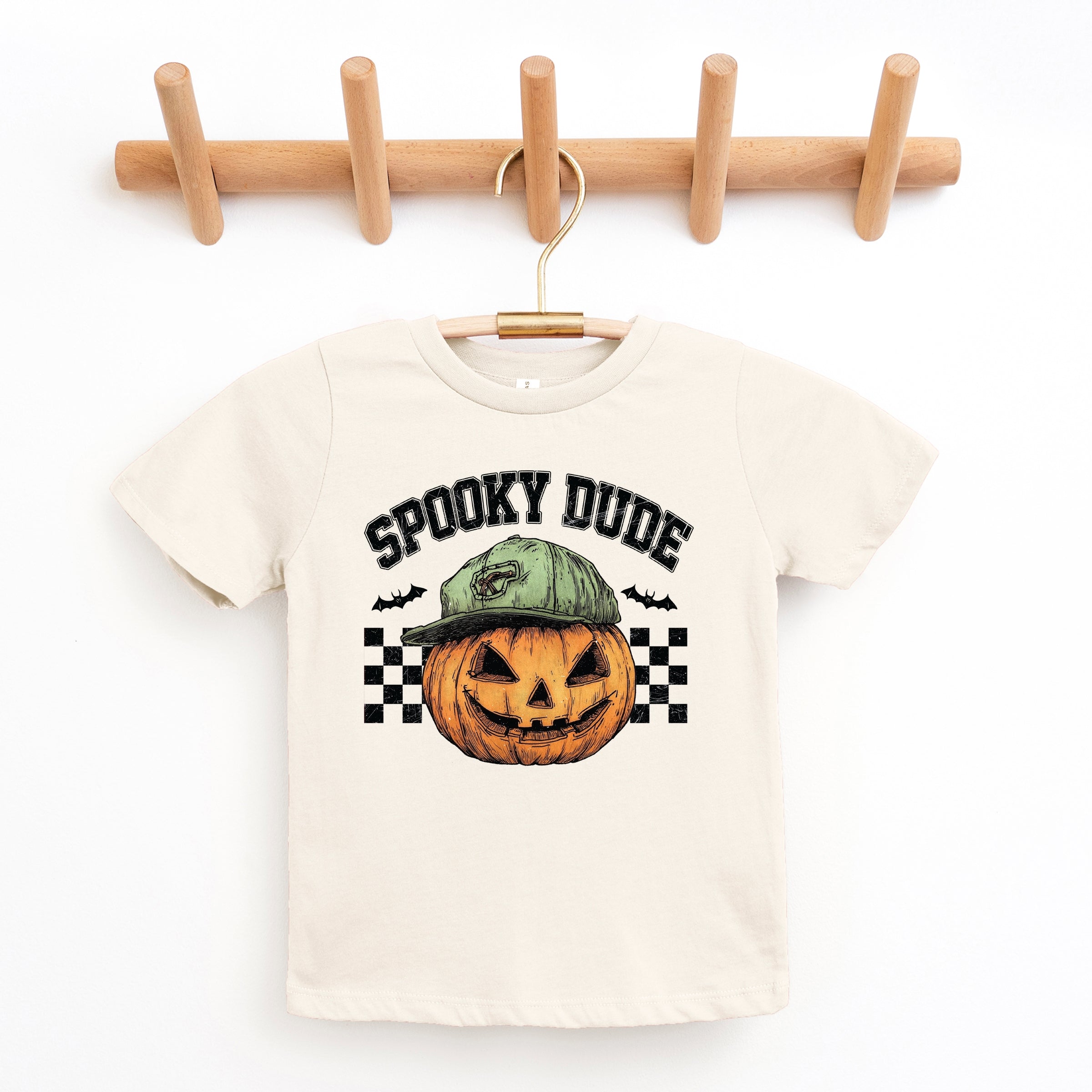 Spooky Dude Checkered Pumpkin - Youth Short Sleeve Graphic T-Shirt and Toddler Short Sleeve Graphic T-Shirt