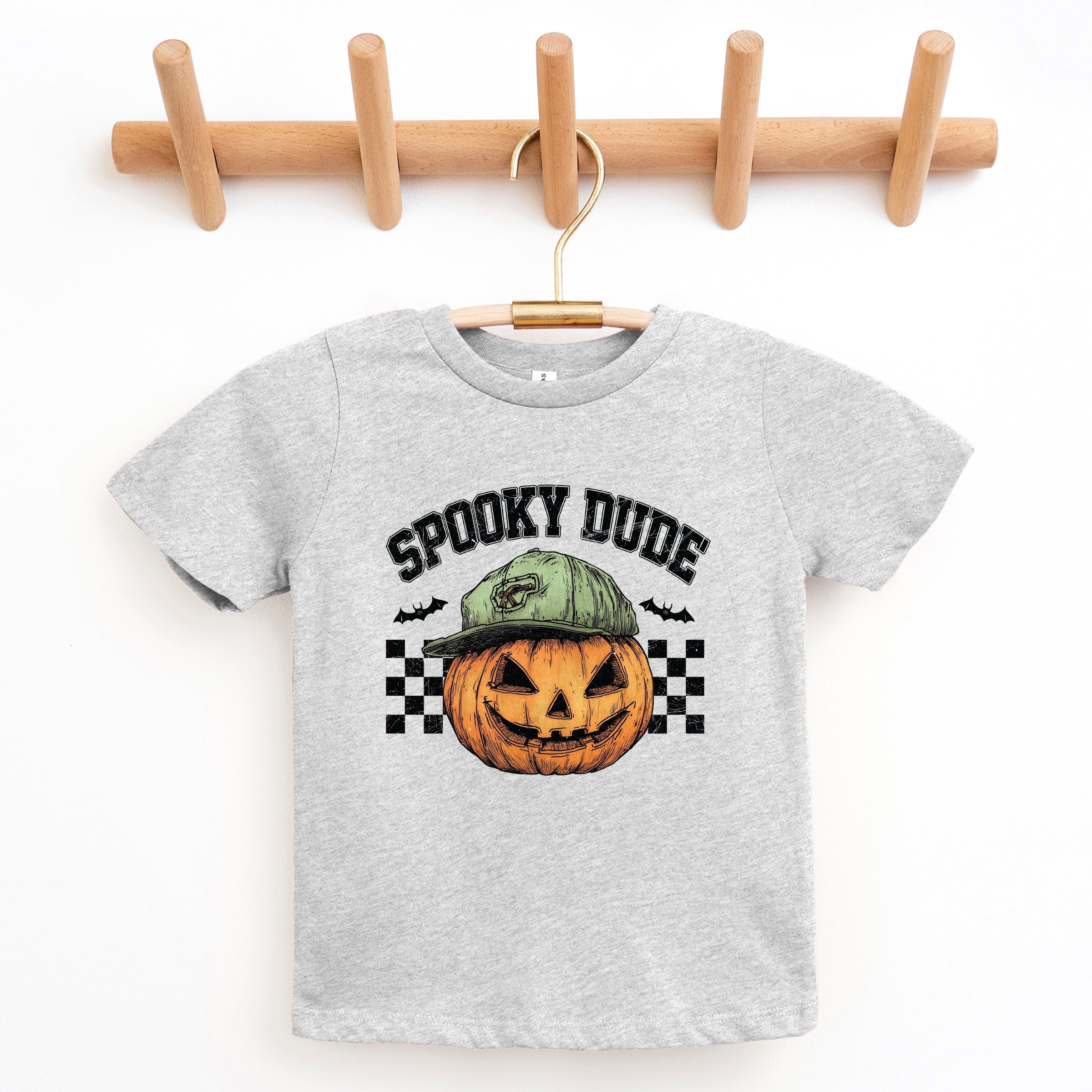 Spooky Dude Checkered Pumpkin - Youth Short Sleeve Graphic T-Shirt and Toddler Short Sleeve Graphic T-Shirt