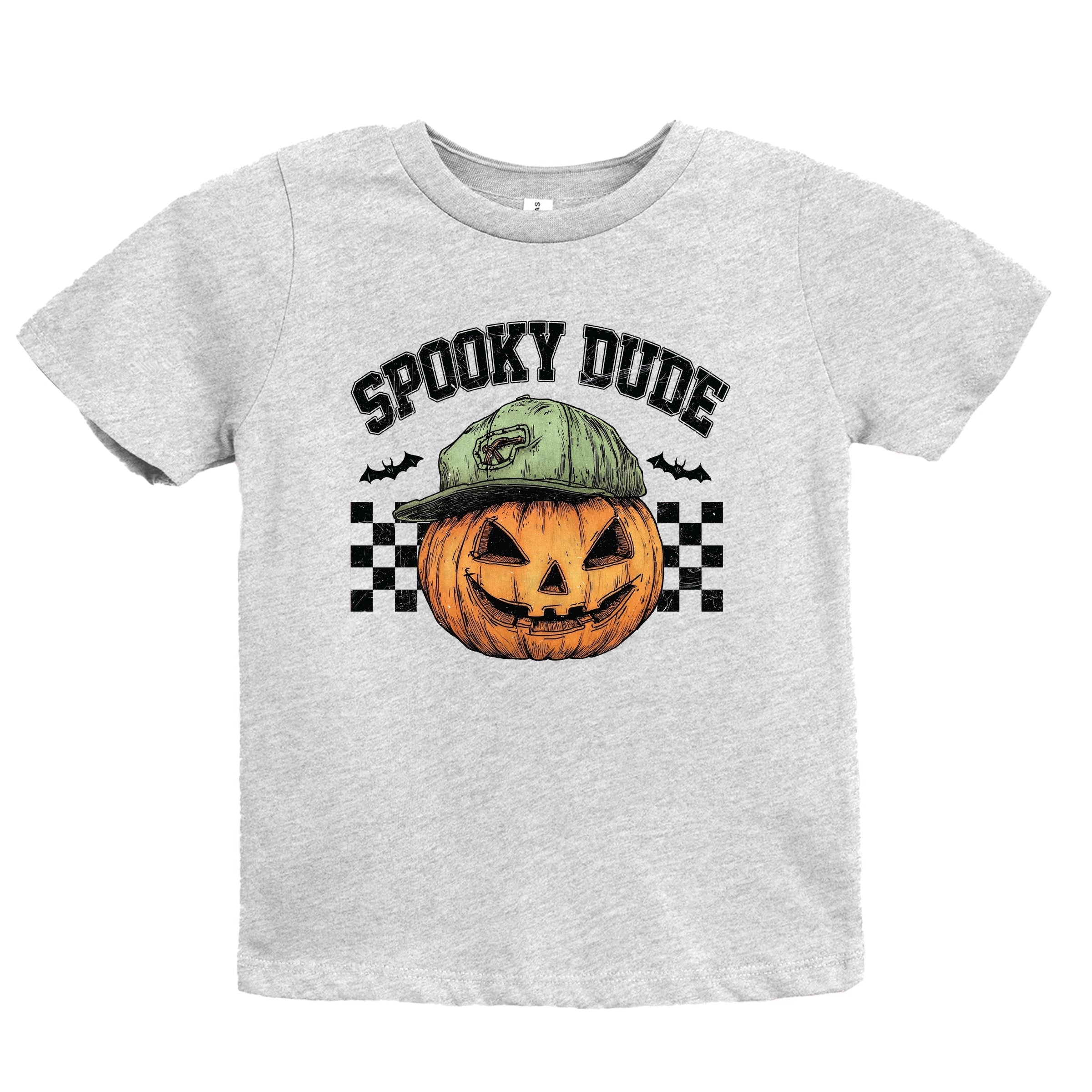 Spooky Dude Checkered Pumpkin - Youth Short Sleeve Graphic T-Shirt and Toddler Short Sleeve Graphic T-Shirt