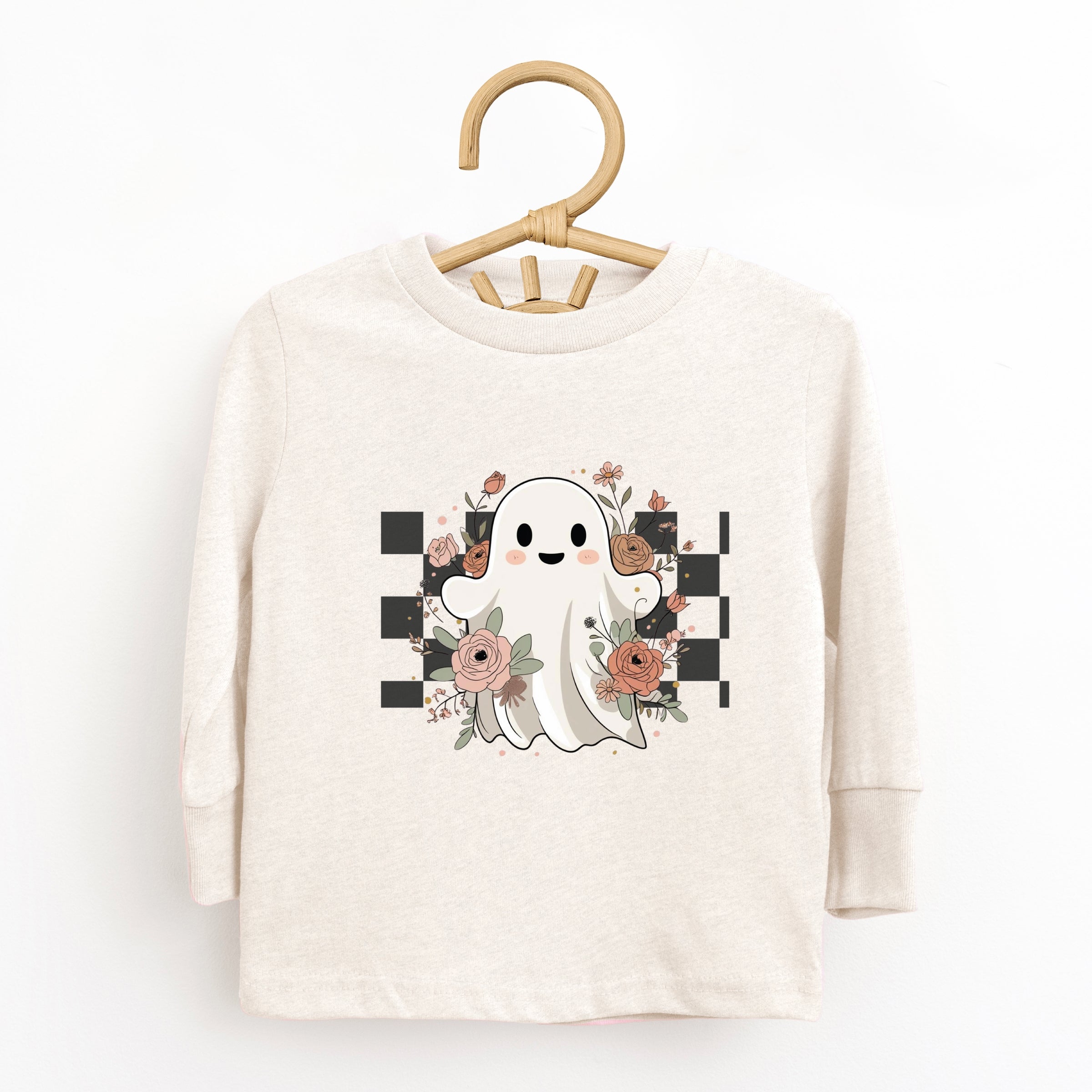 Checkered Ghost Rose - Kids Toddler Long Sleeve Tee and Kids Youth Long Sleeve Tee