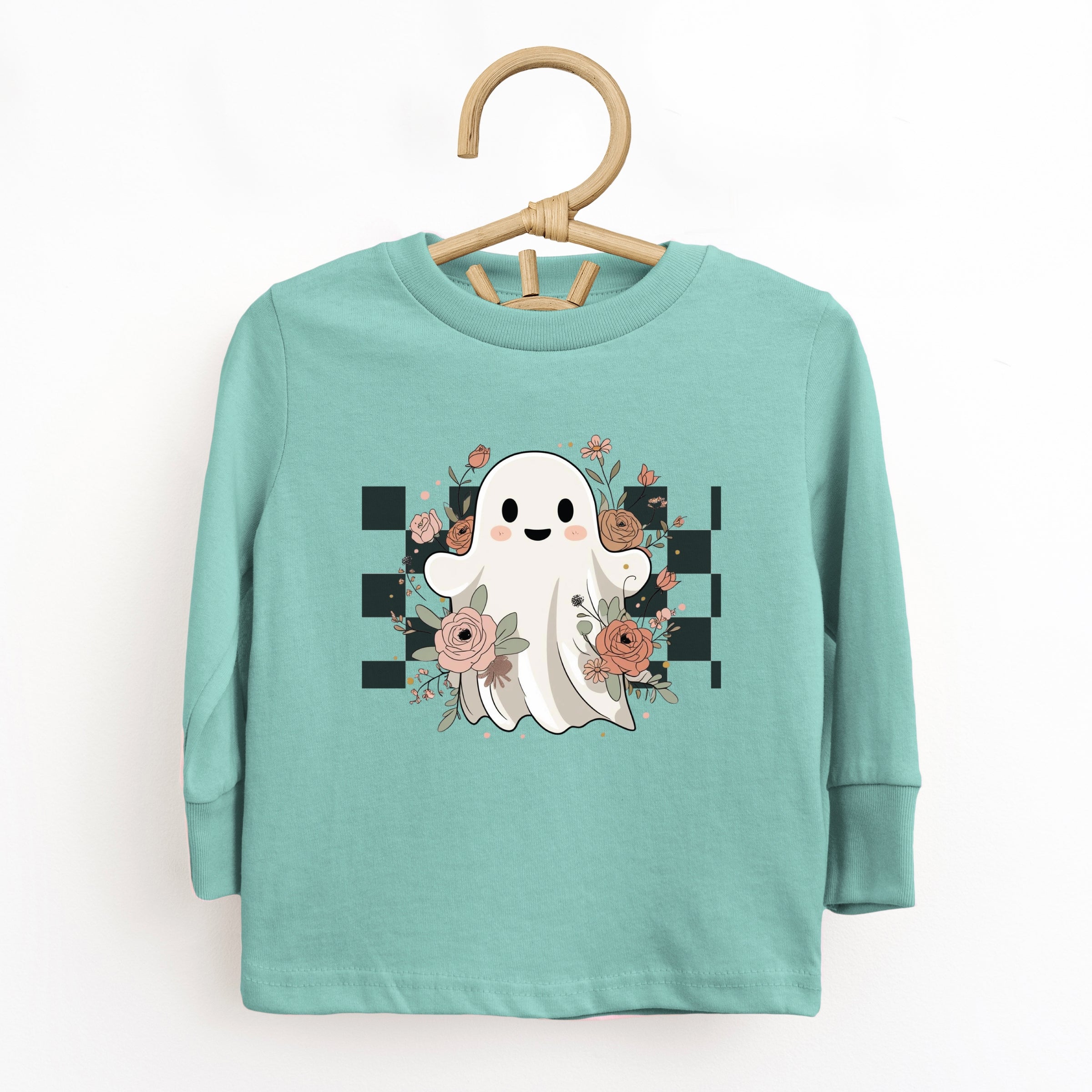 Checkered Ghost Rose - Kids Toddler Long Sleeve Tee and Kids Youth Long Sleeve Tee