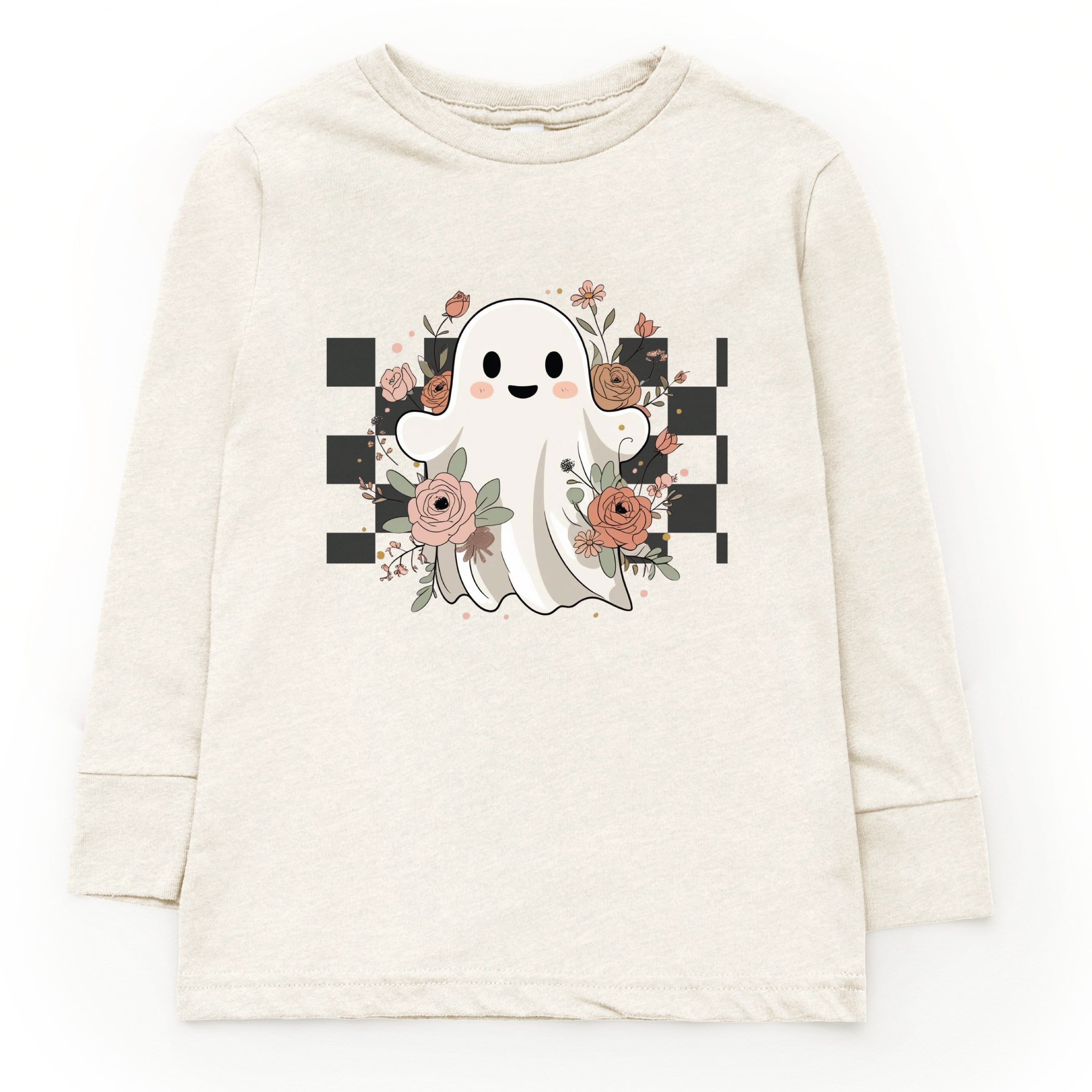 Checkered Ghost Rose - Kids Toddler Long Sleeve Tee and Kids Youth Long Sleeve Tee