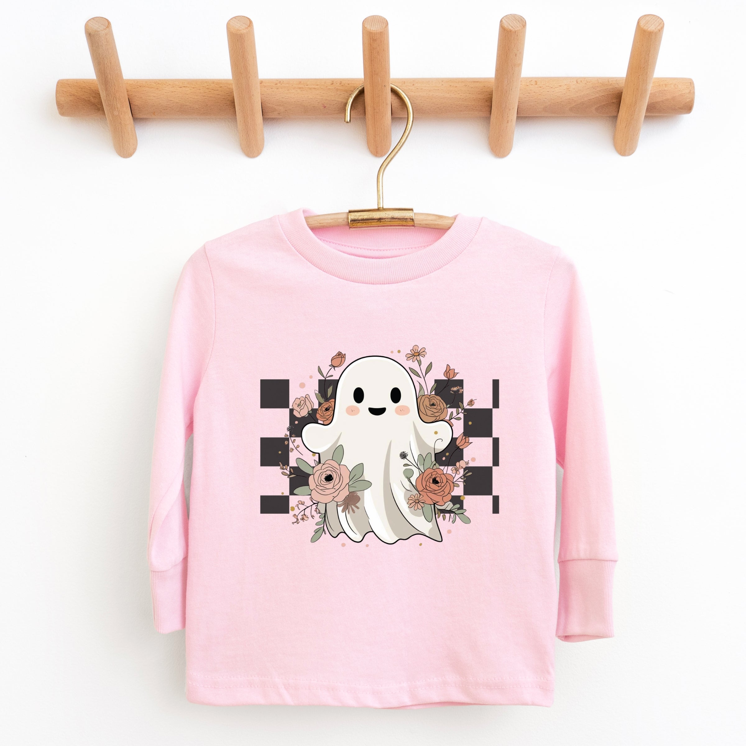 Checkered Ghost Rose - Kids Toddler Long Sleeve Tee and Kids Youth Long Sleeve Tee