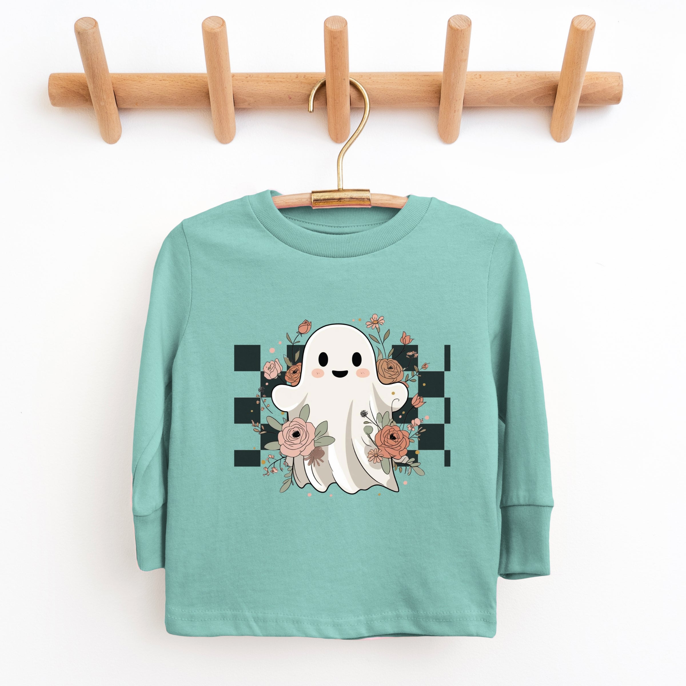 Checkered Ghost Rose - Kids Toddler Long Sleeve Tee and Kids Youth Long Sleeve Tee