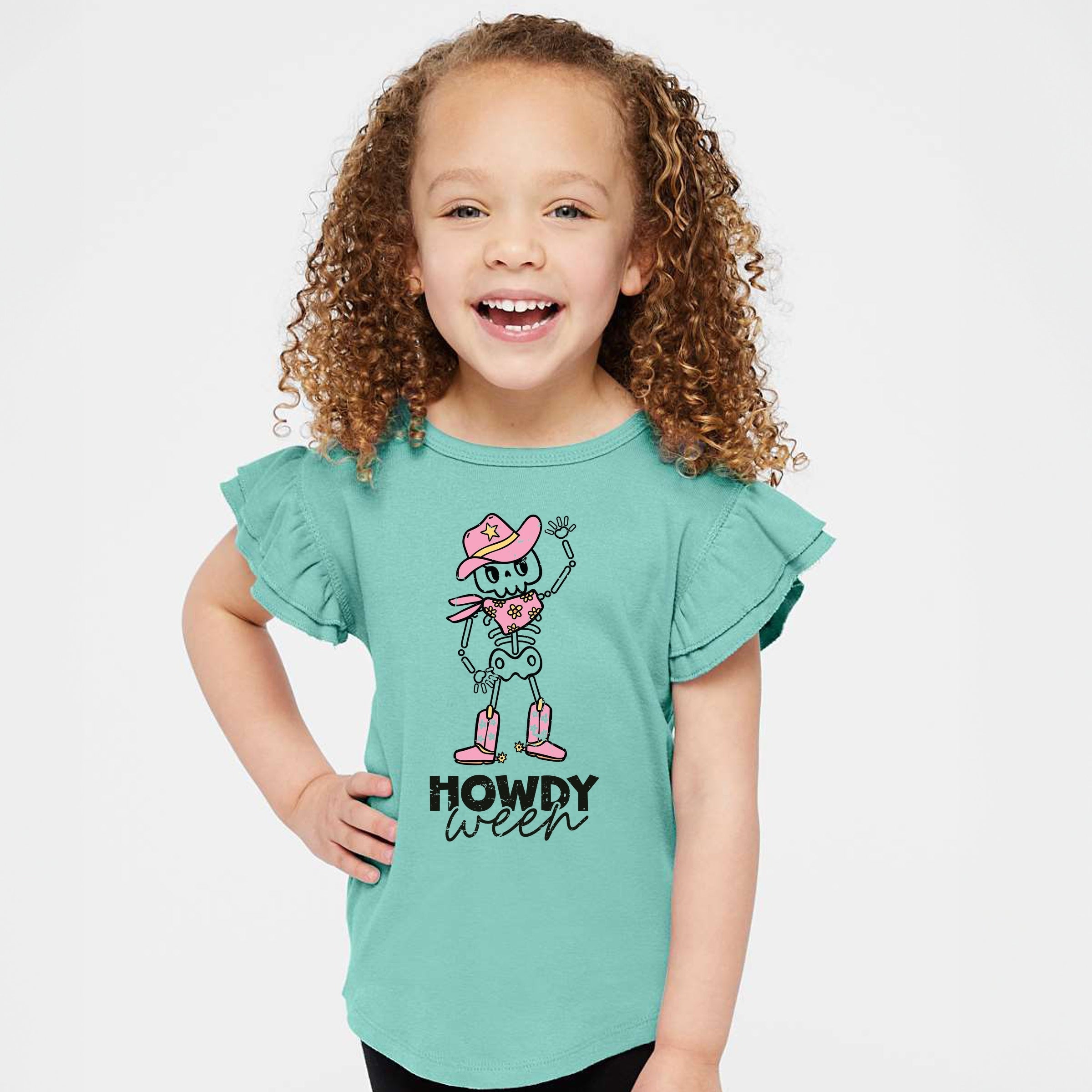 Howdyween Skeleton - Kids Flutter Sleeve Tee