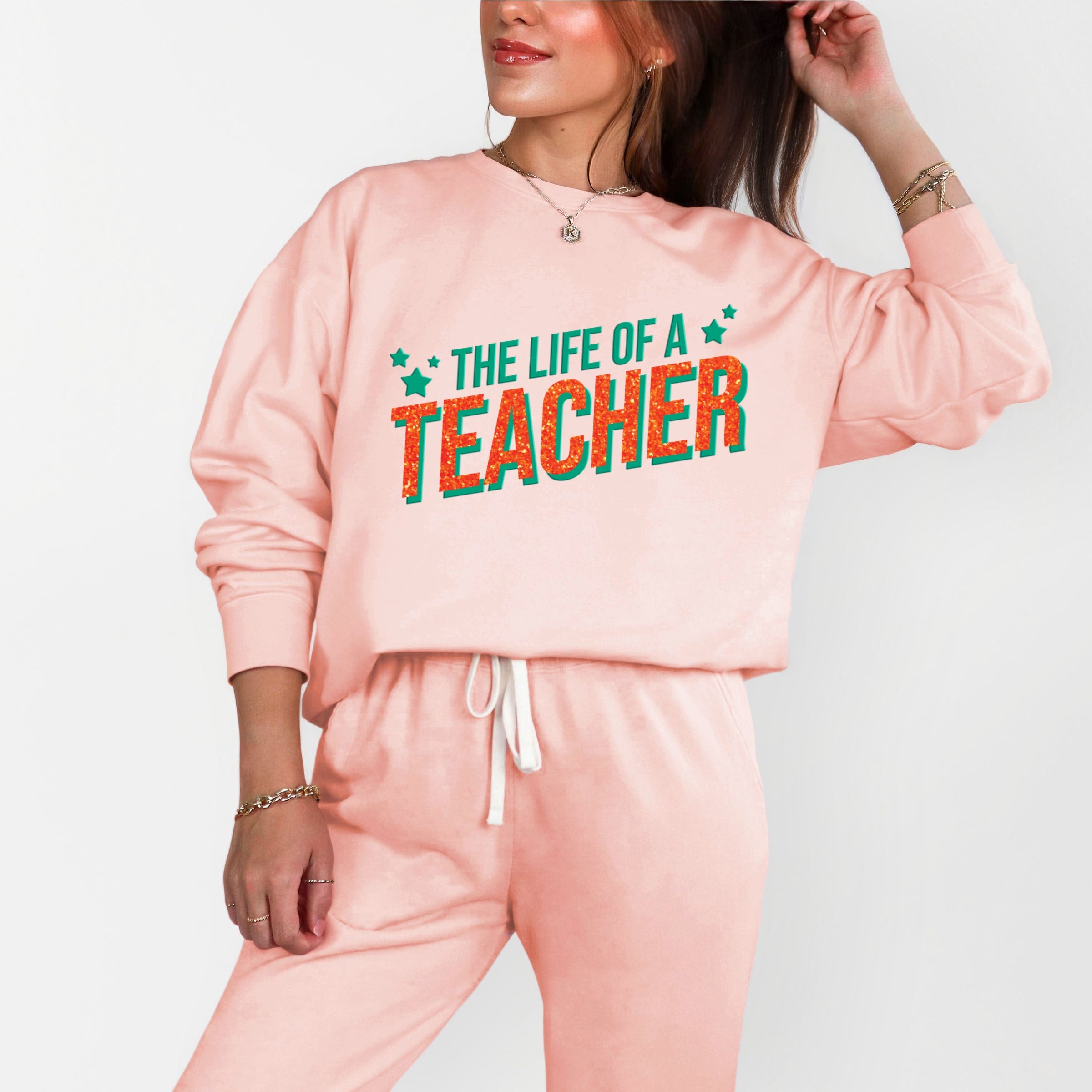 The Life Of A Teacher Puff/Glitter - Womens Lightweight Garment Dyed Sweatshirt