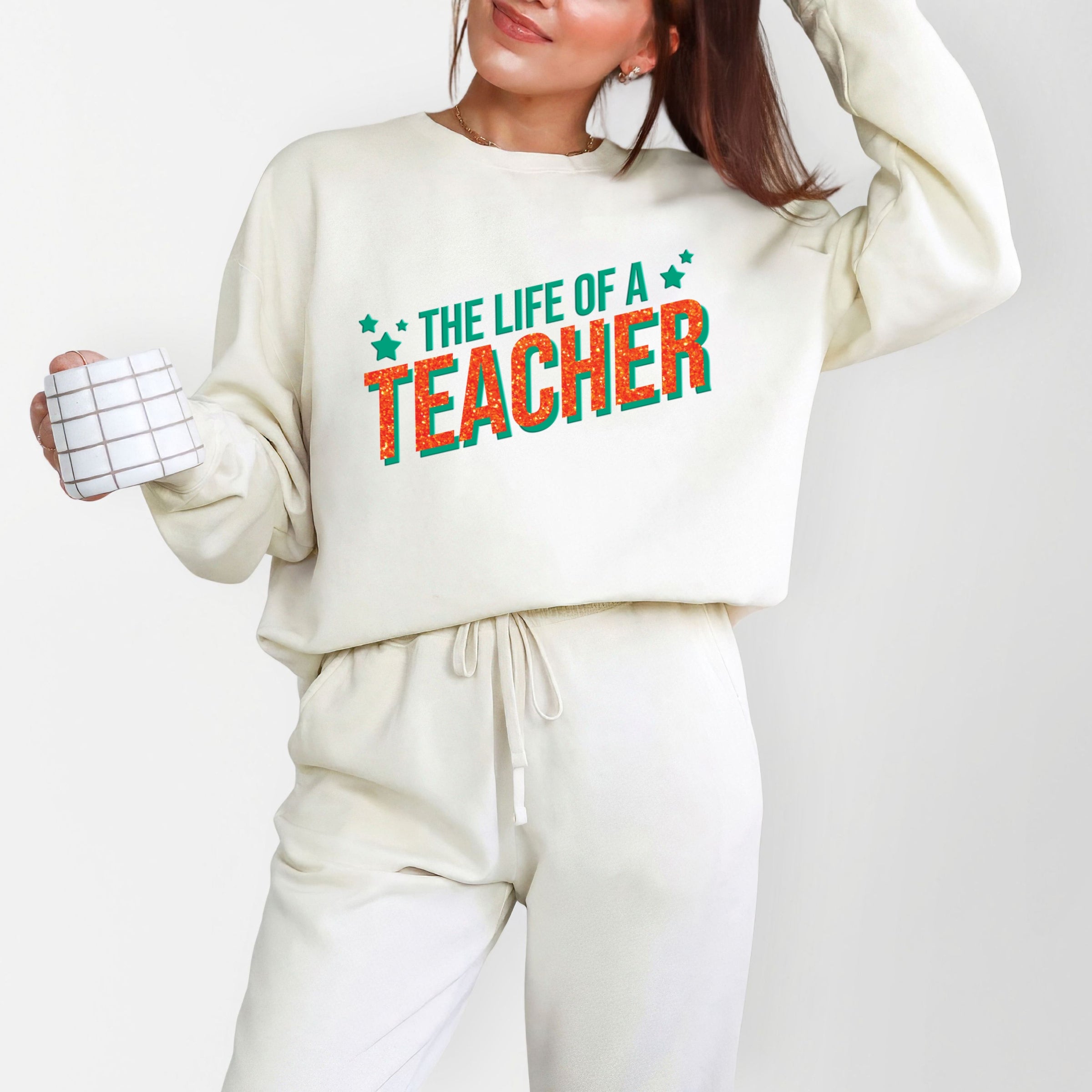 The Life Of A Teacher Puff/Glitter - Womens Lightweight Garment Dyed Sweatshirt