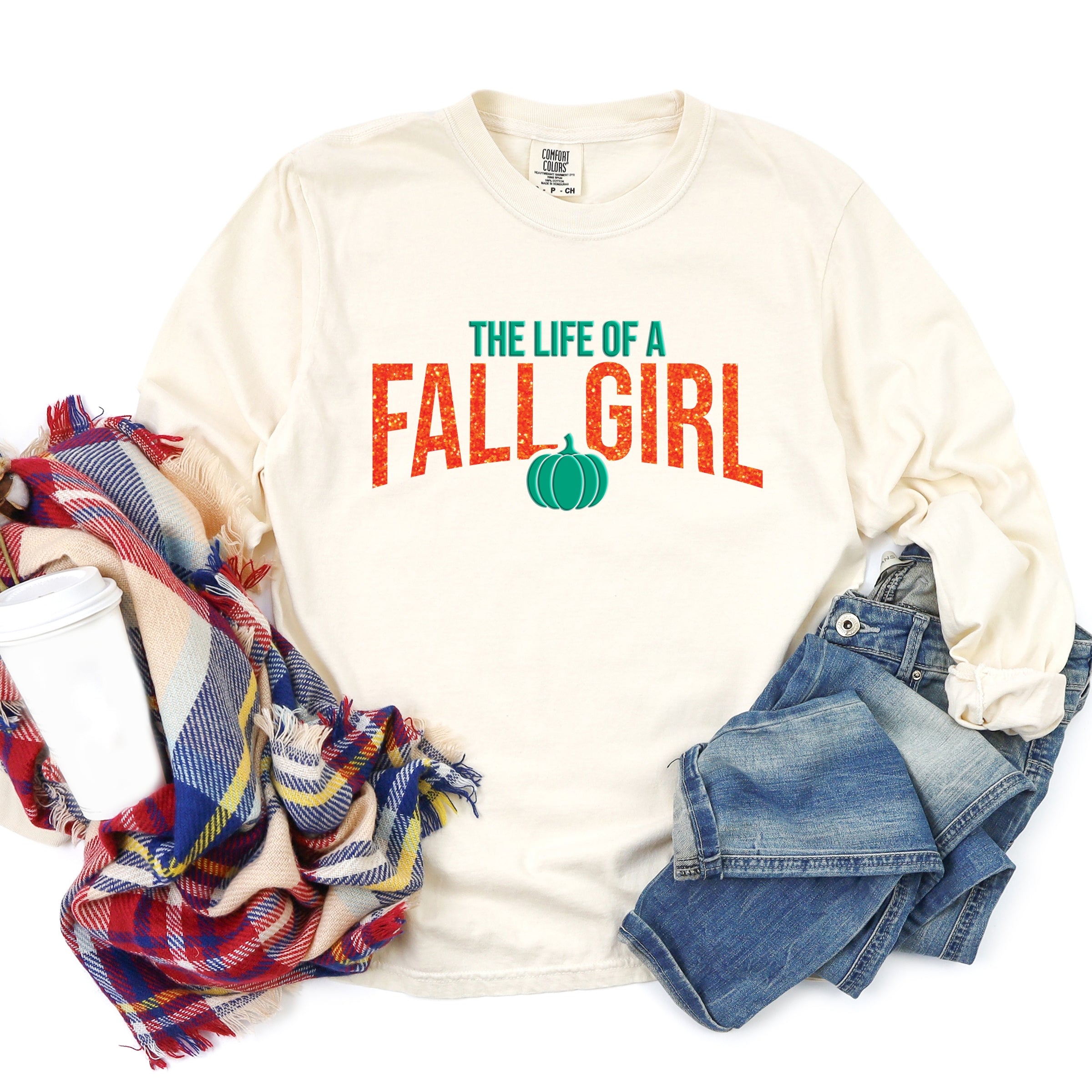 The Life Of A Fall Girl Puff/Glitter - Womens Garment Dyed Long Sleeve