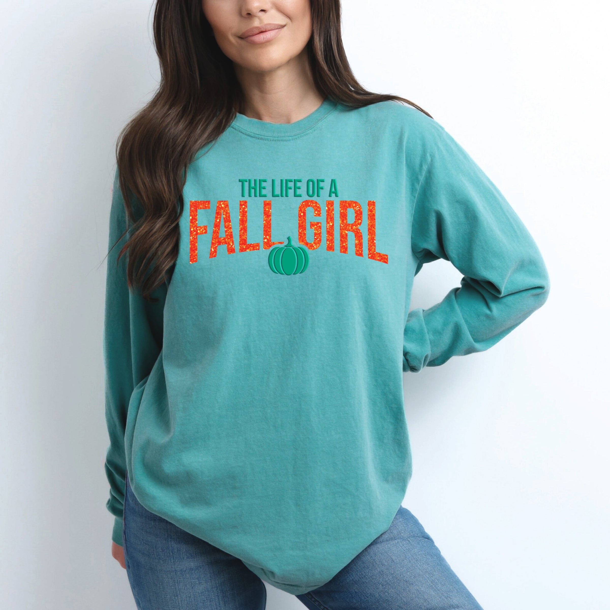 The Life Of A Fall Girl Puff/Glitter - Womens Garment Dyed Long Sleeve