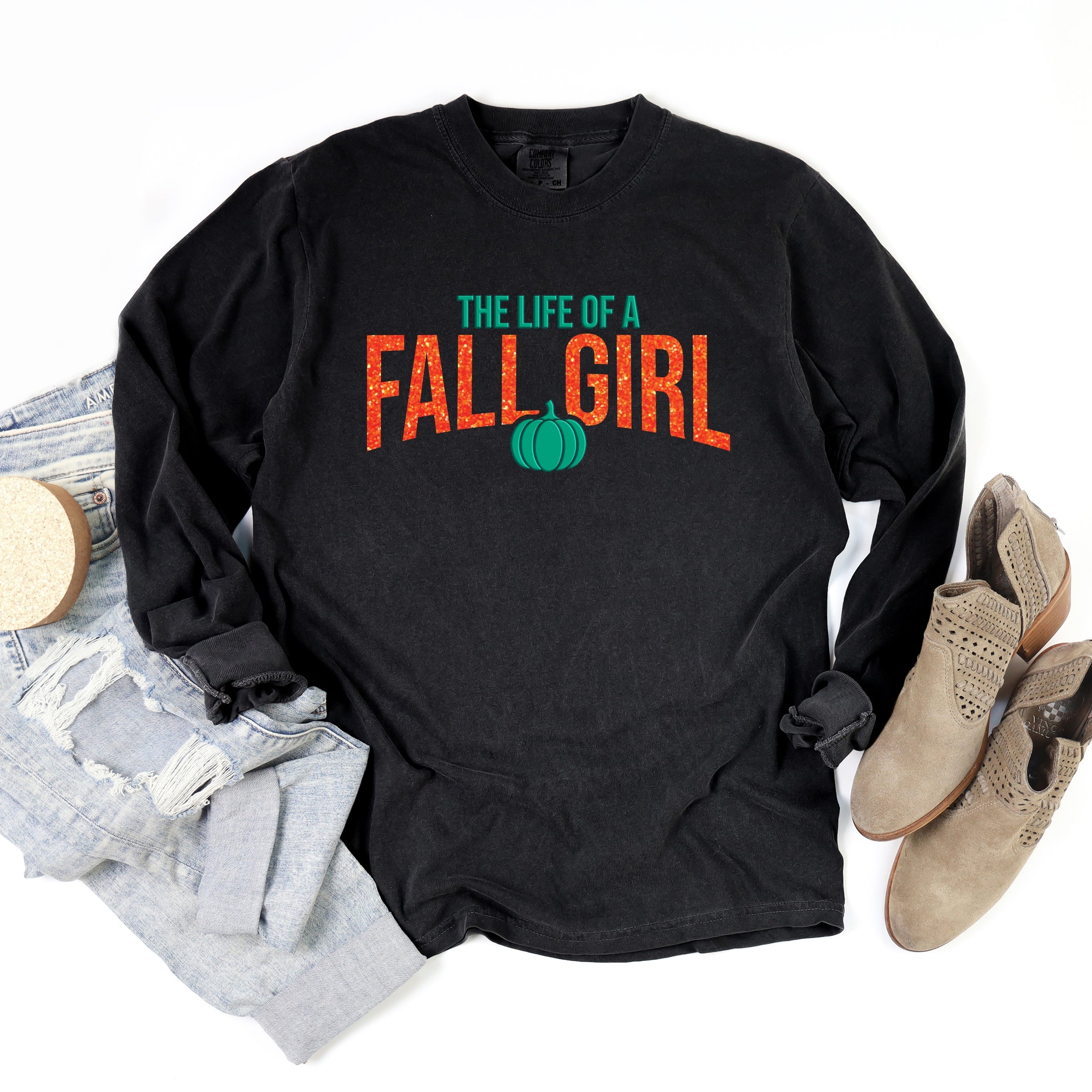 The Life Of A Fall Girl Puff/Glitter - Womens Garment Dyed Long Sleeve