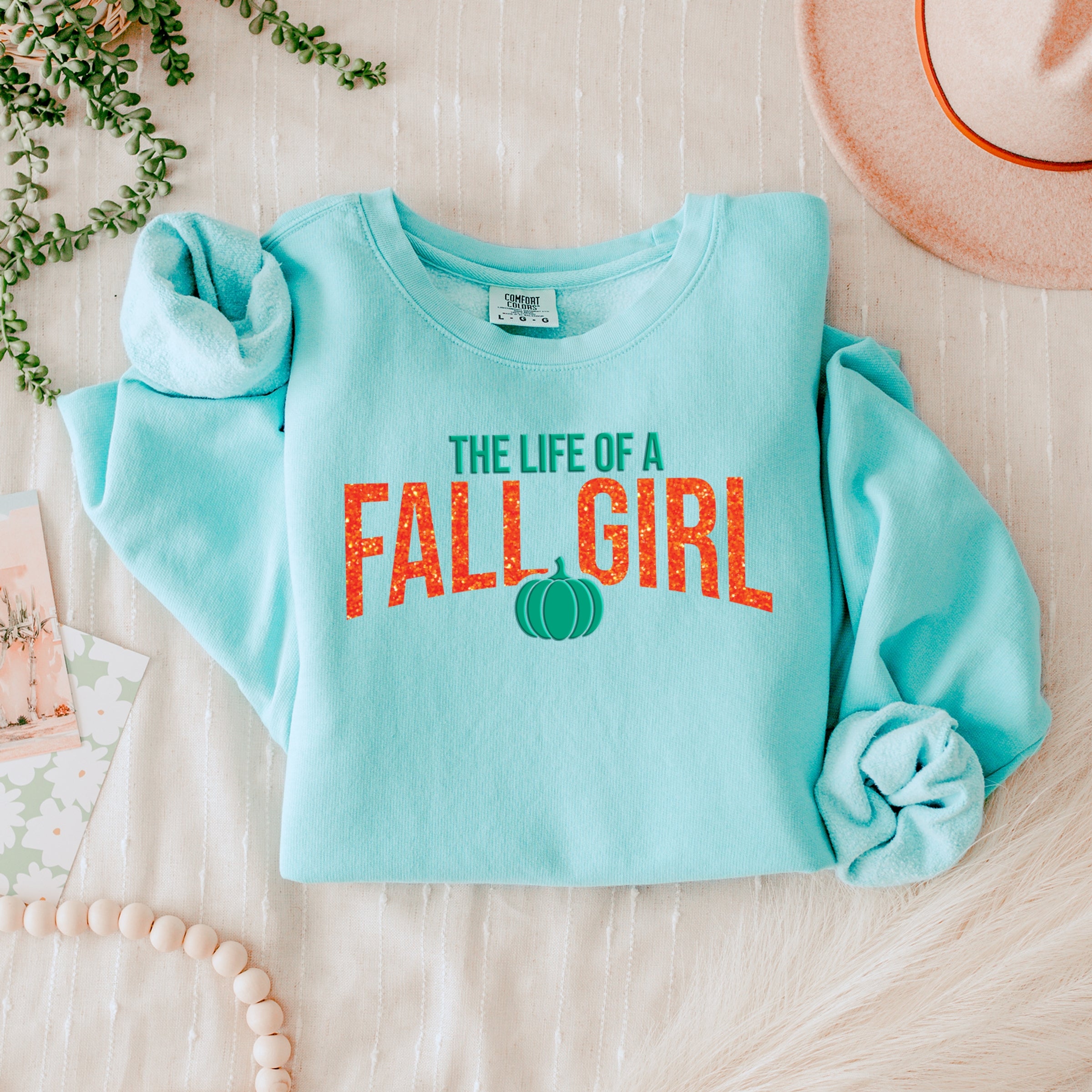 The Life Of A Fall Girl Puff/Glitter - Womens Lightweight Garment Dyed Sweatshirt