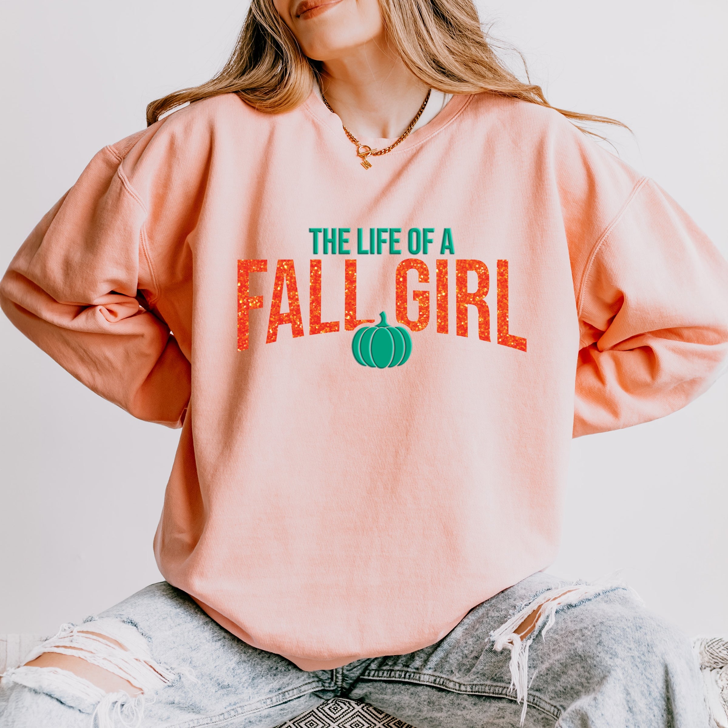 The Life Of A Fall Girl Puff/Glitter - Womens Lightweight Garment Dyed Sweatshirt