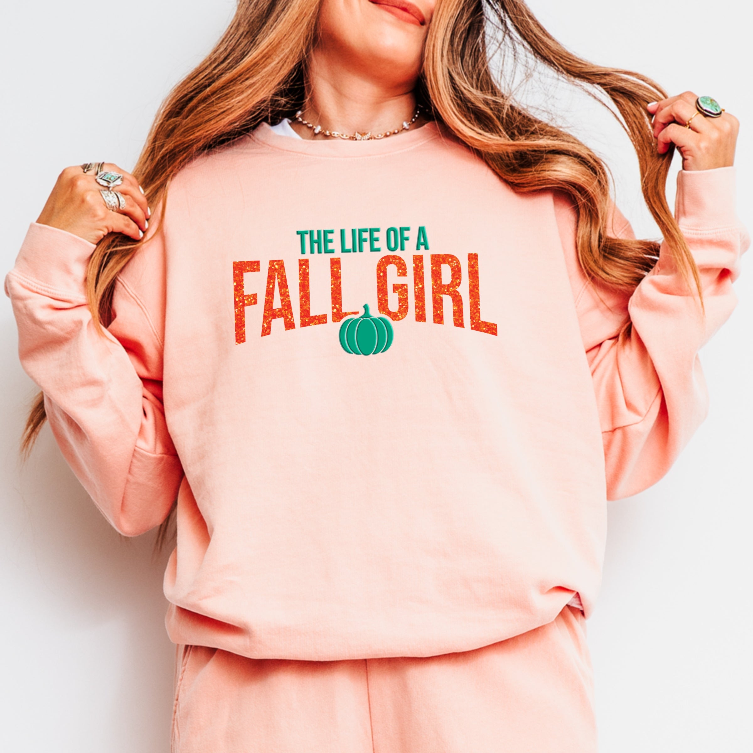 The Life Of A Fall Girl Puff/Glitter - Womens Lightweight Garment Dyed Sweatshirt