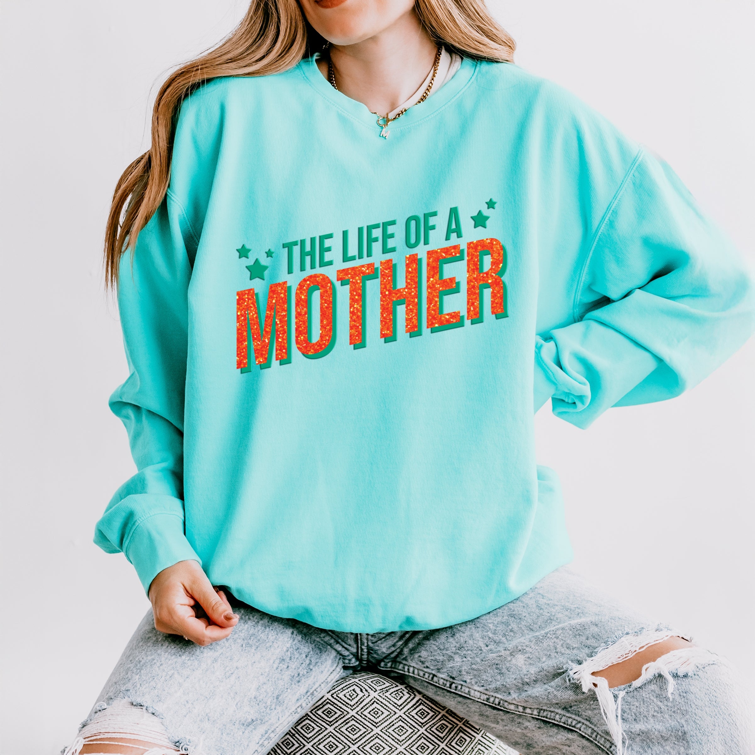 The Life Of A Mother Puff/Glitter - Womens Lightweight Garment Dyed Sweatshirt